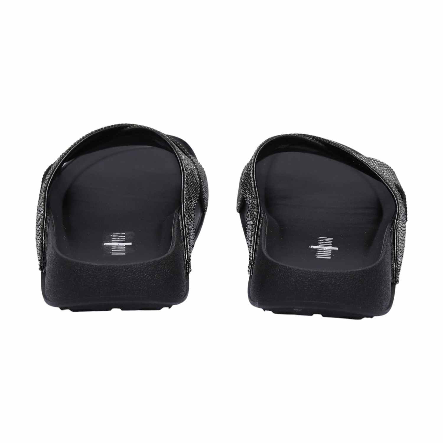 Women Sparkling Black X-Strap Platforms