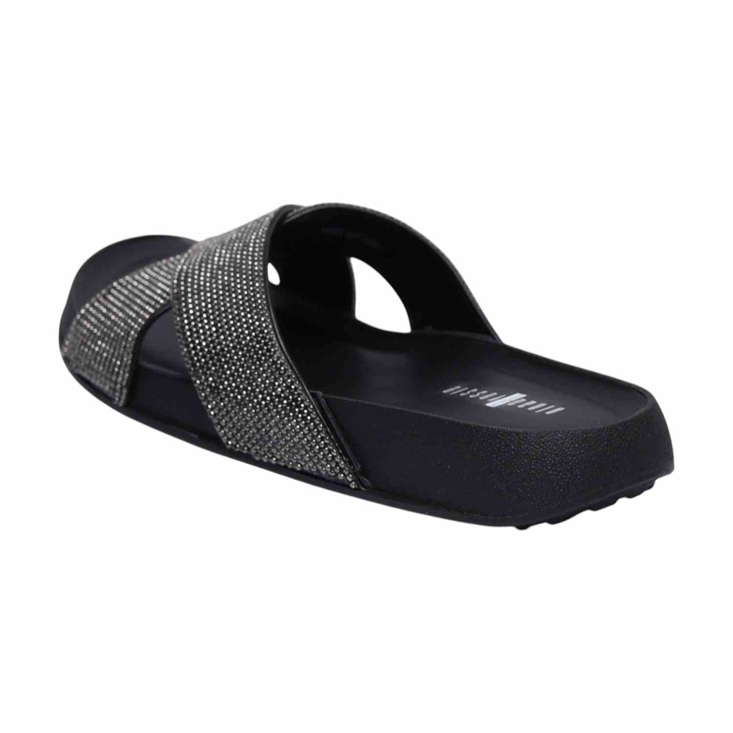 Women Sparkling Black X-Strap Platforms