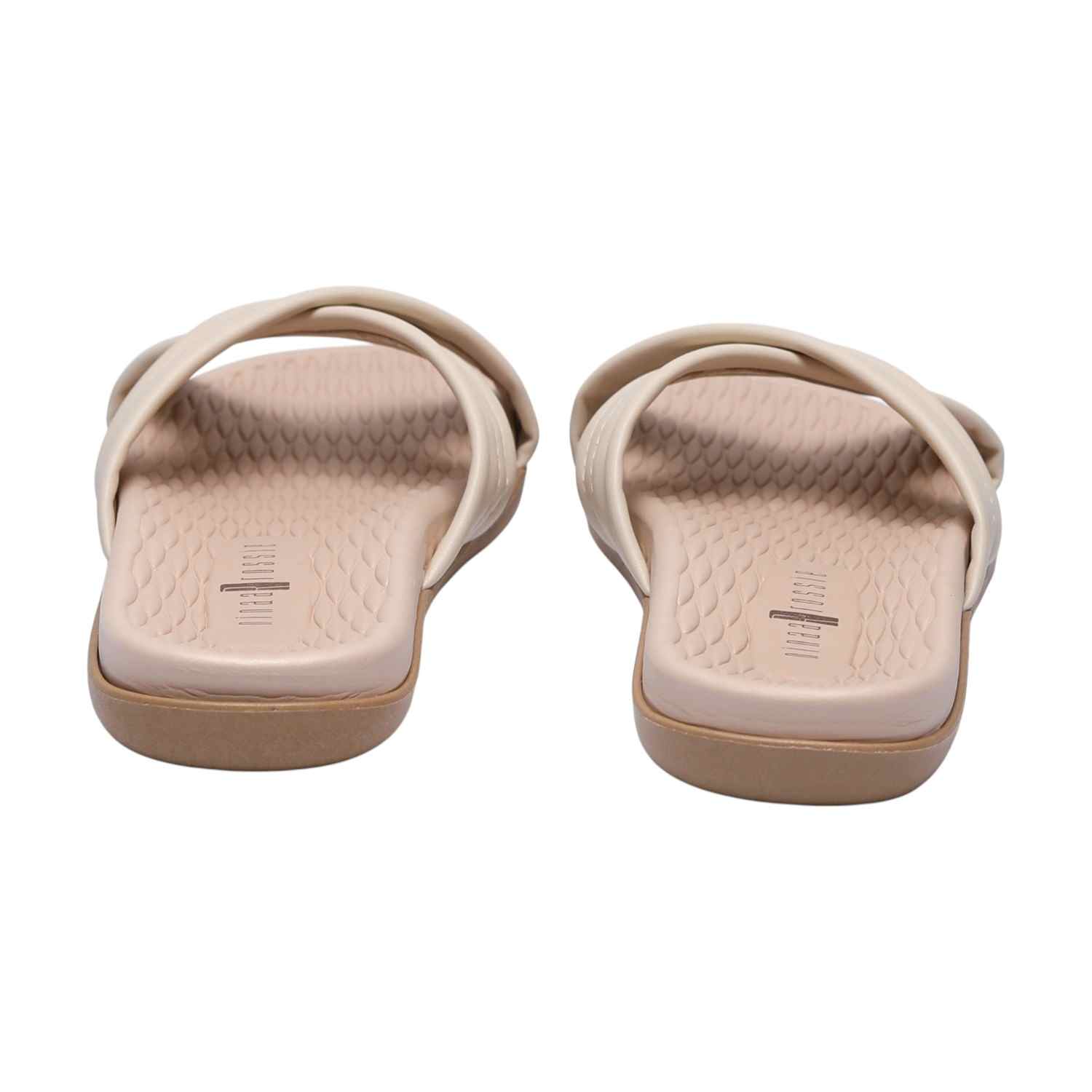 Women Cream Criss Cross Strap Slides