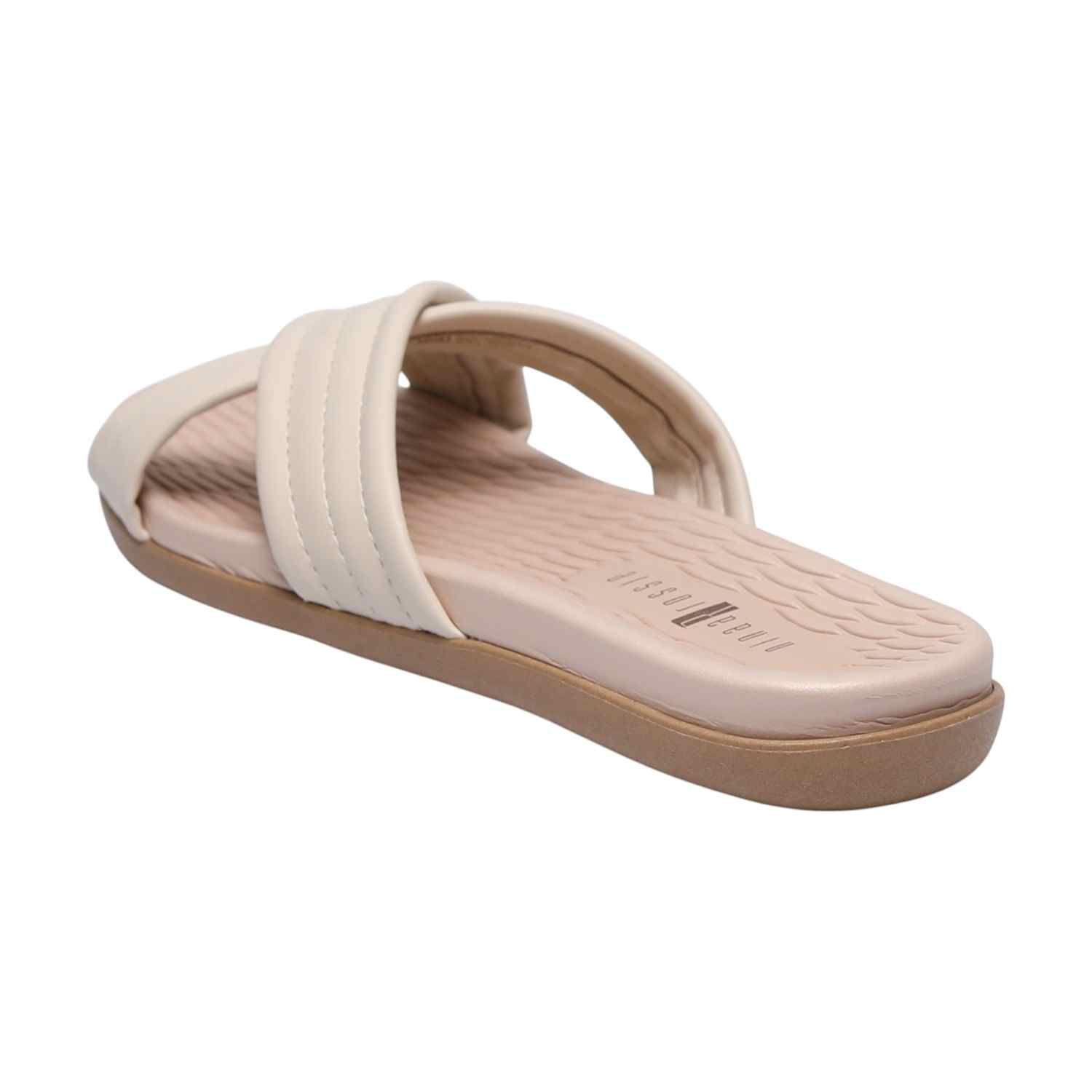 Women Cream Criss Cross Strap Slides