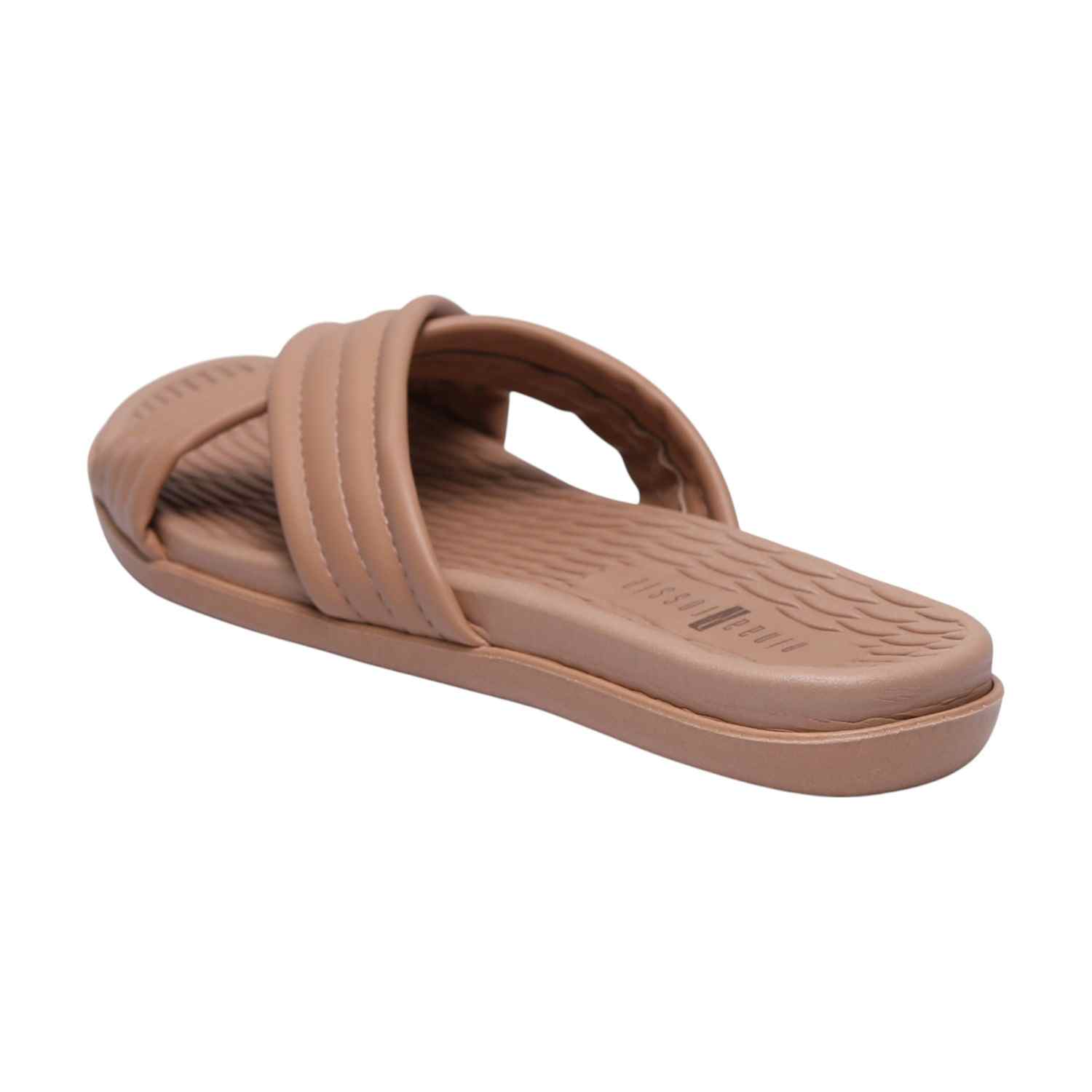 Women Nude Color Criss Cross Strap Slides