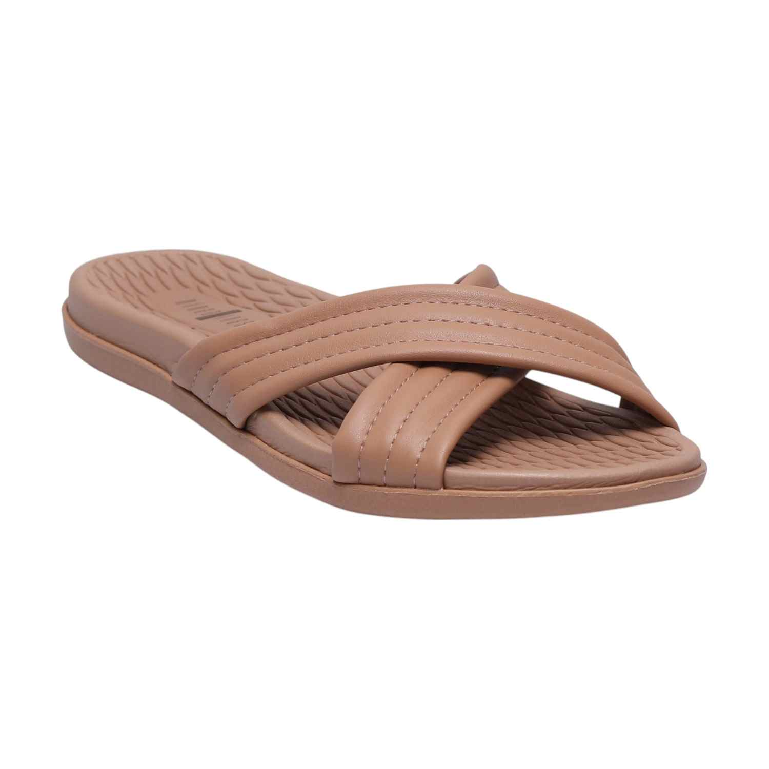 Women Nude Color Criss Cross Strap Slides