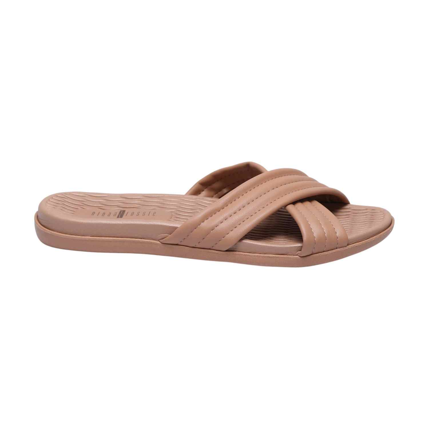 Women Nude Color Criss Cross Strap Slides
