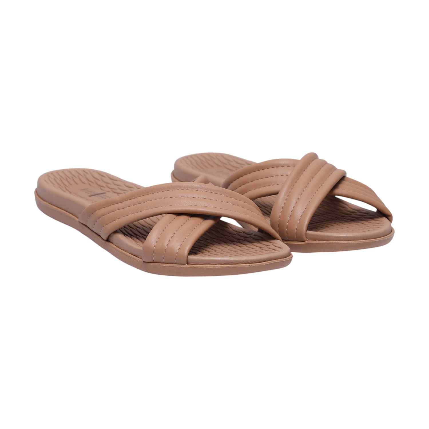 Women Nude Color Criss Cross Strap Slides