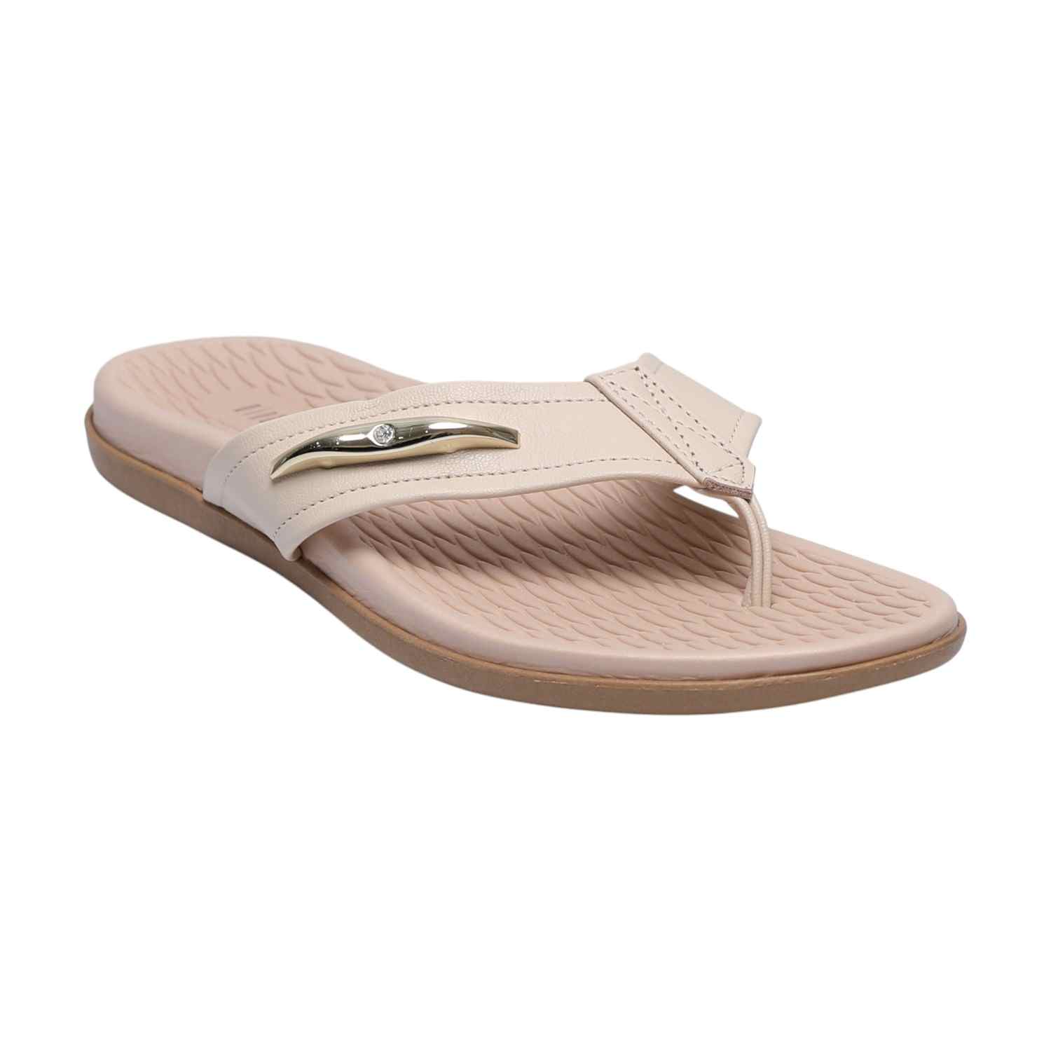 Women Cream Casual Thong Flats