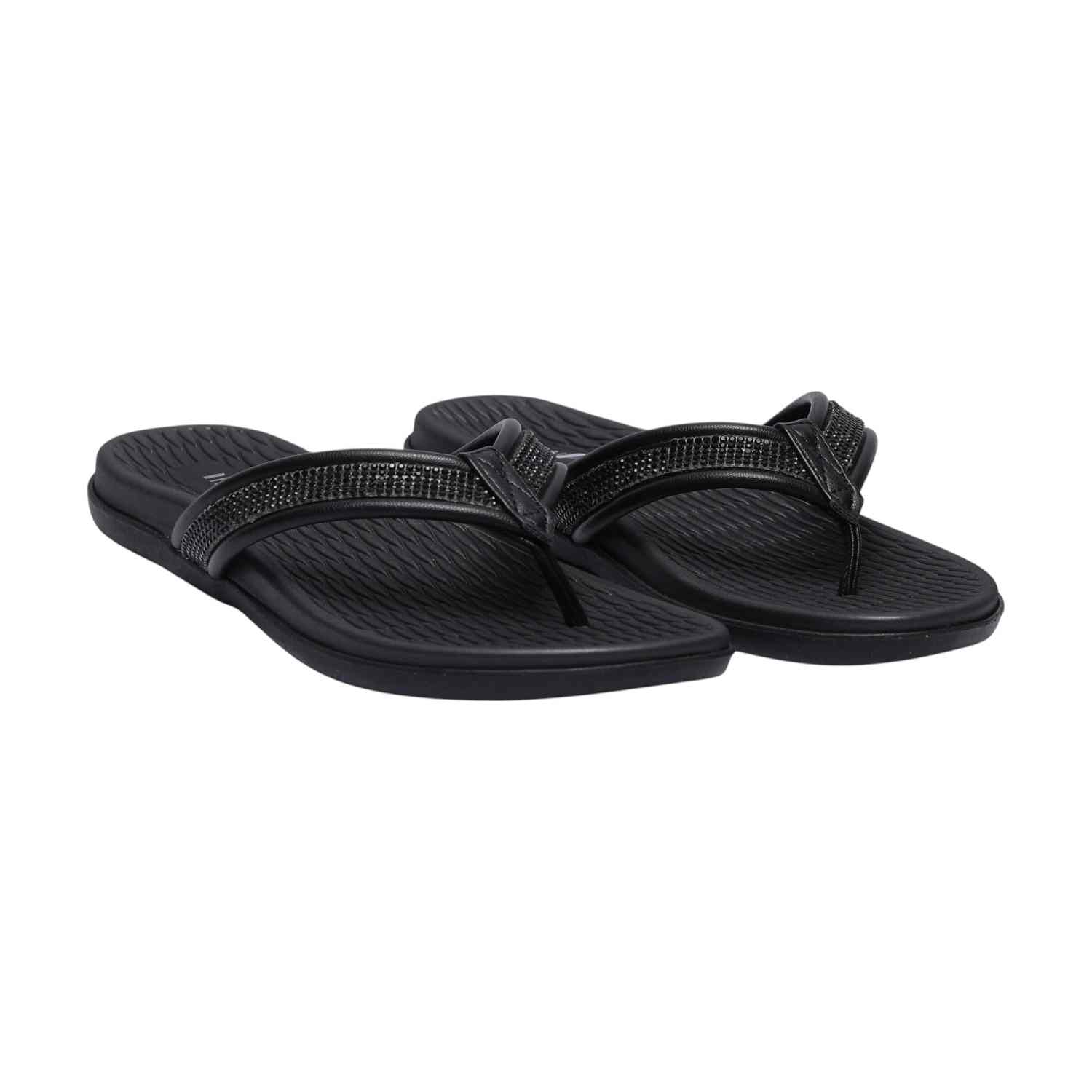 Women Black Thongs with Candy Stones
