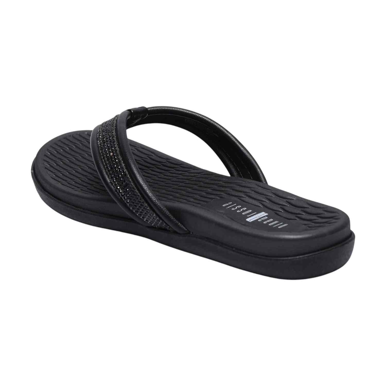 Women Black Thongs with Candy Stones