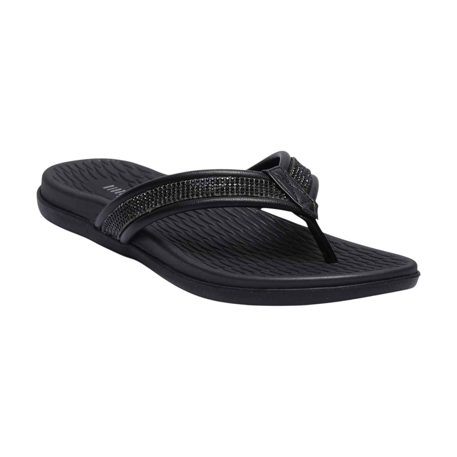Women Black Thongs with Candy Stones