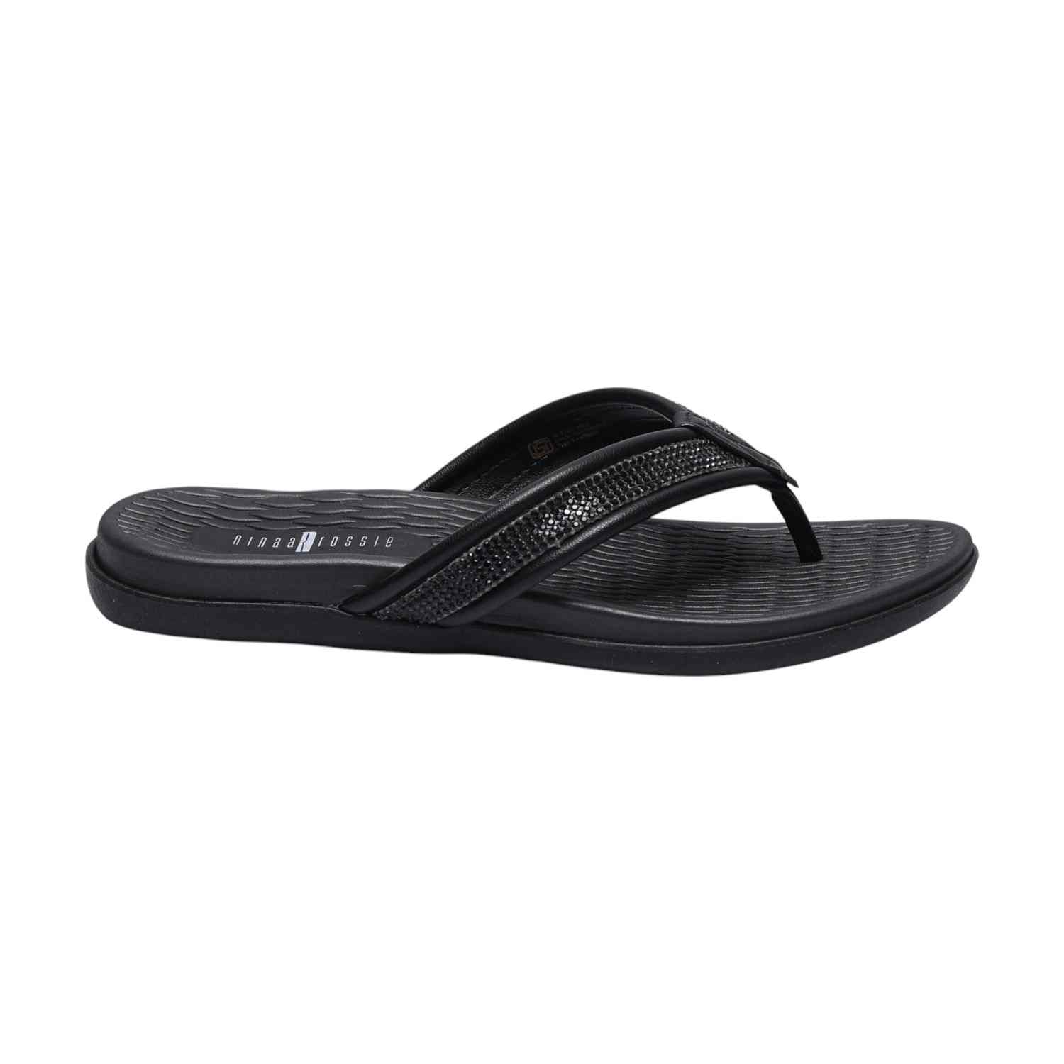 Women Black Thongs with Candy Stones