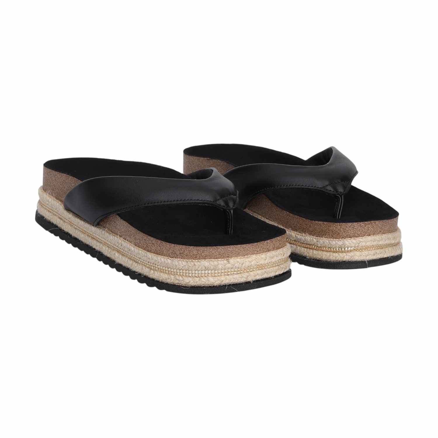 Women Black Thongs with Rope Detailing