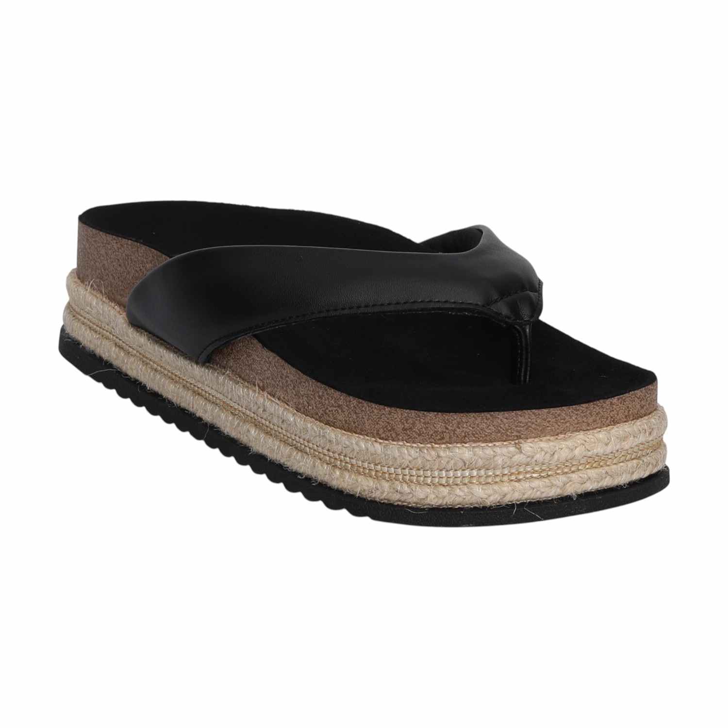 Women Black Thongs with Rope Detailing
