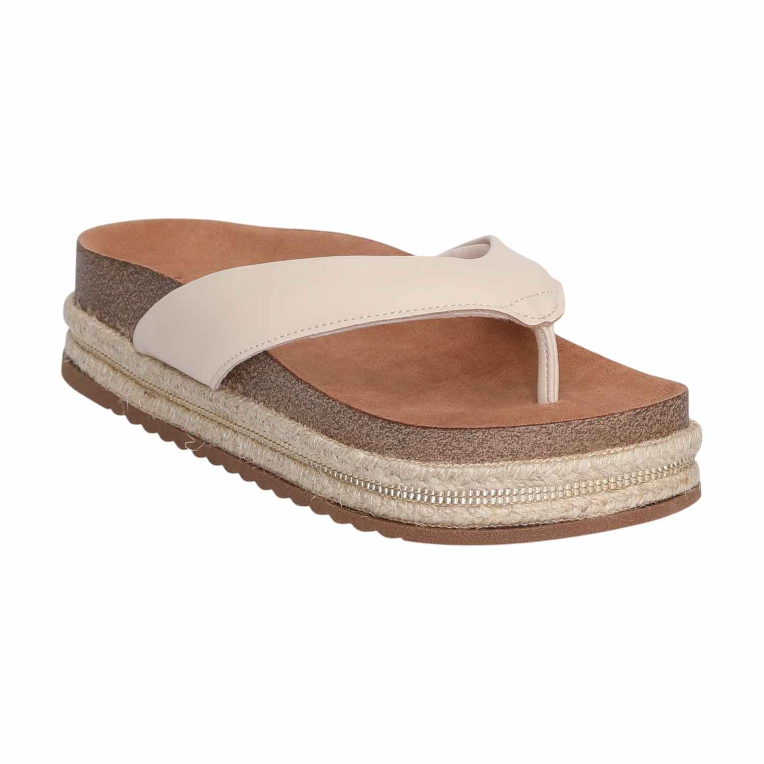 Women Cream Thongs with Rope Detailing