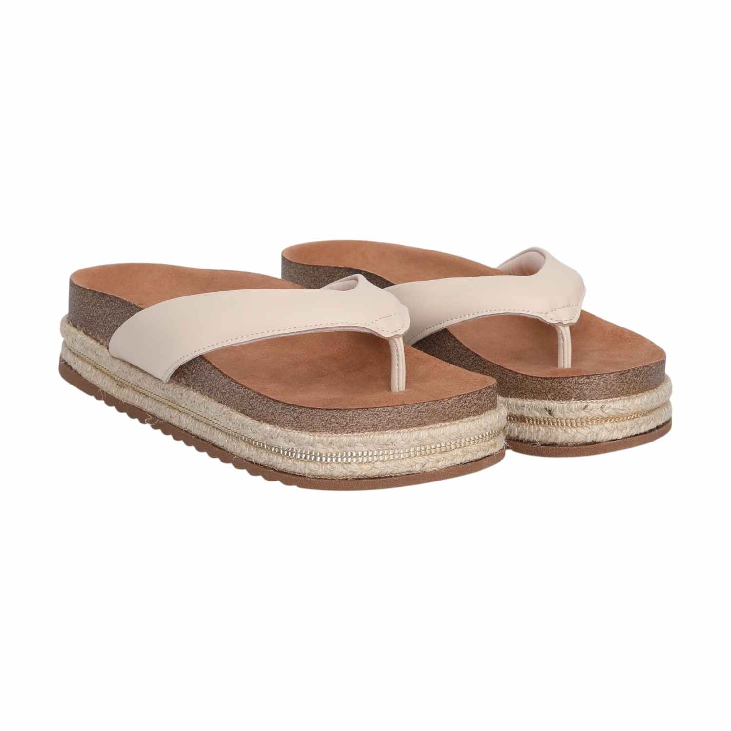Women Cream Thongs with Rope Detailing