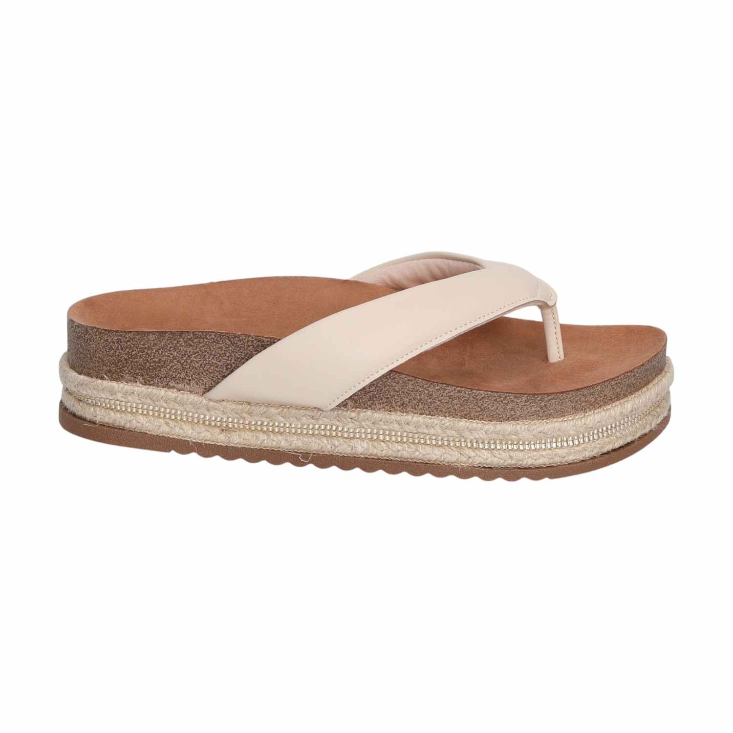 Women Cream Thongs with Rope Detailing