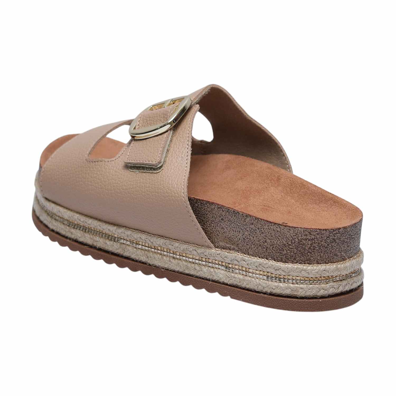 Beige Espadrille Platform Slides for Women