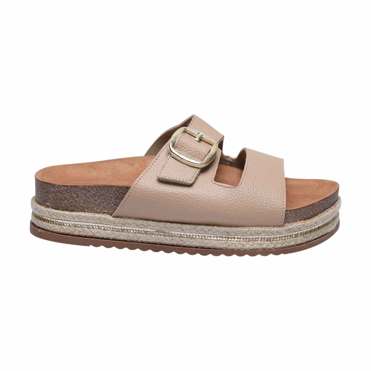 Beige Espadrille Platform Slides for Women
