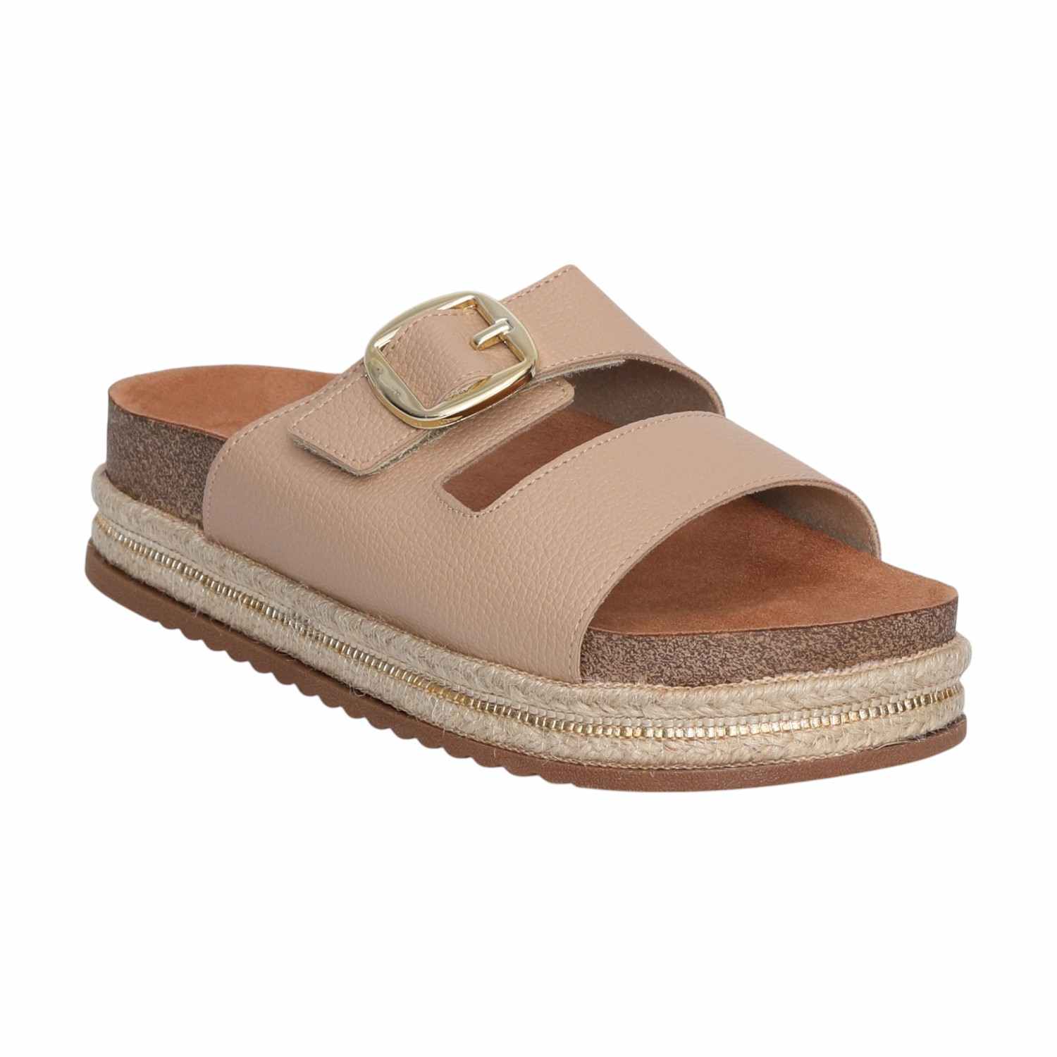 Beige Espadrille Platform Slides for Women