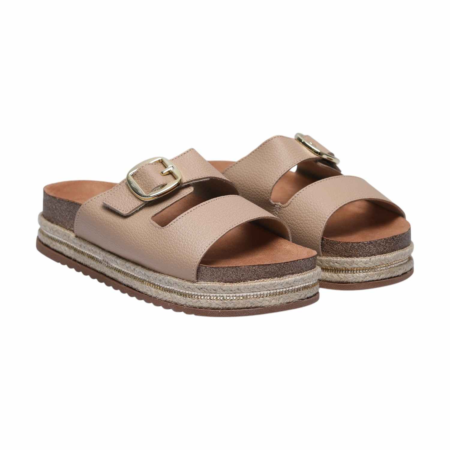 Beige Espadrille Platform Slides for Women