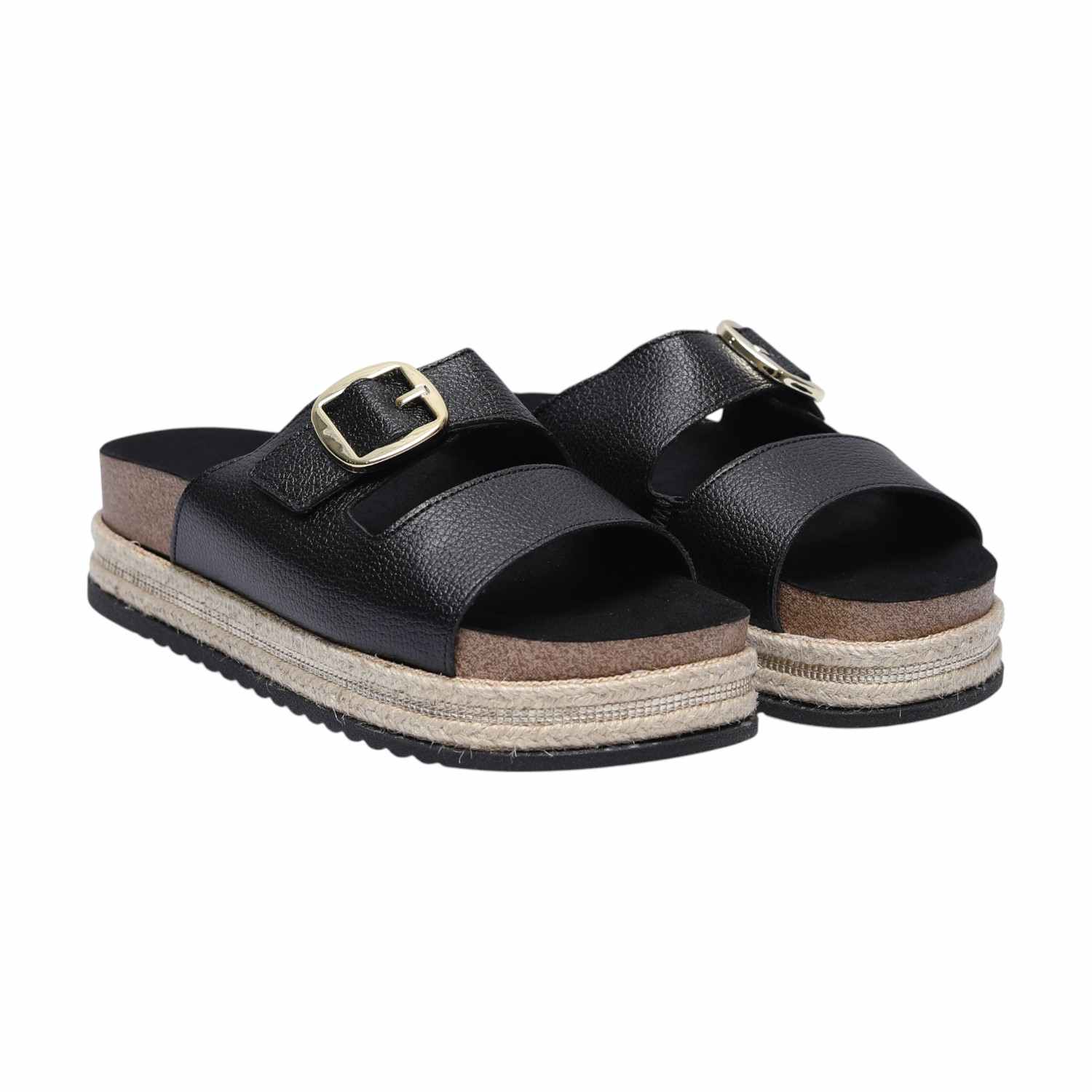 Black Espadrille Platform Slides for Women