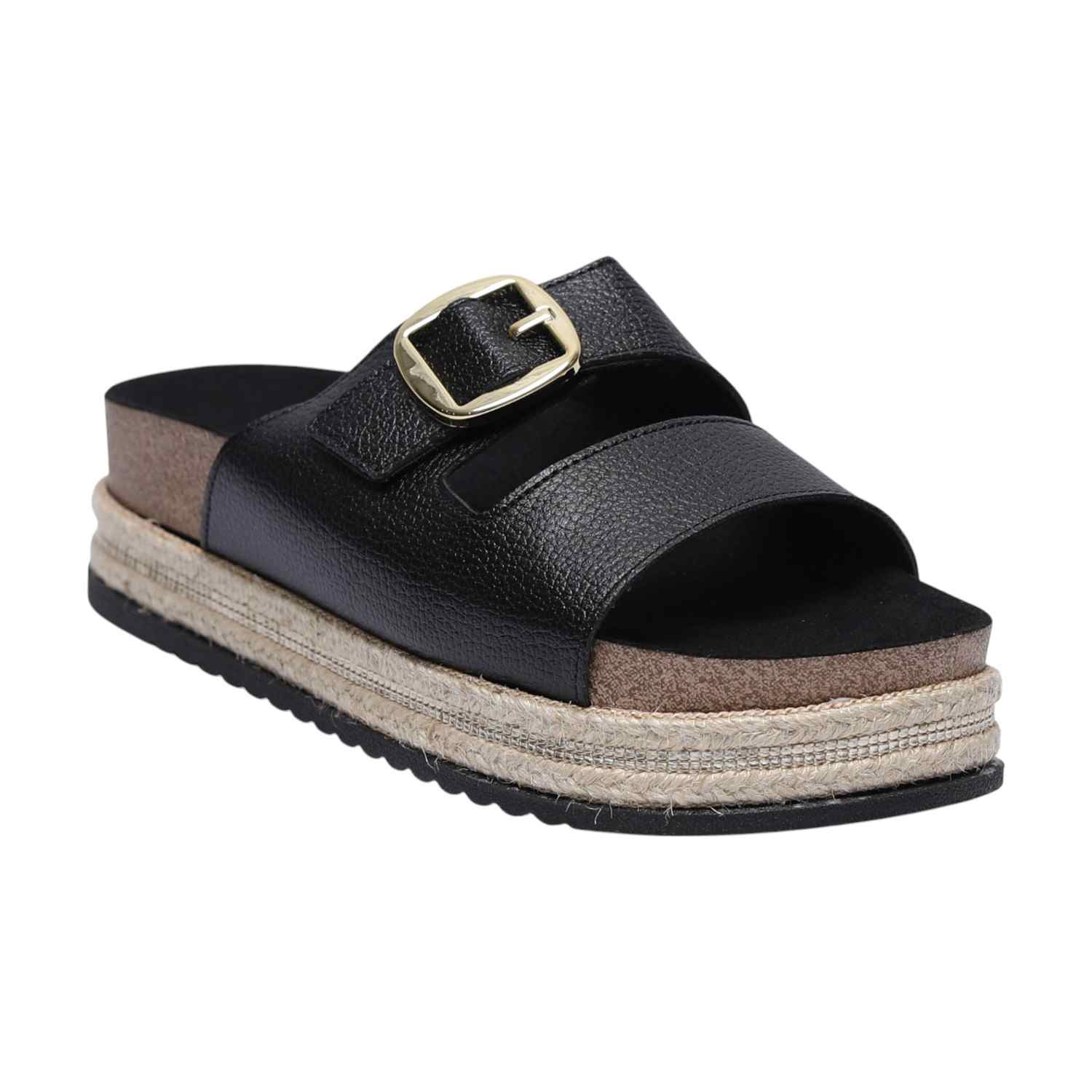 Black Espadrille Platform Slides for Women