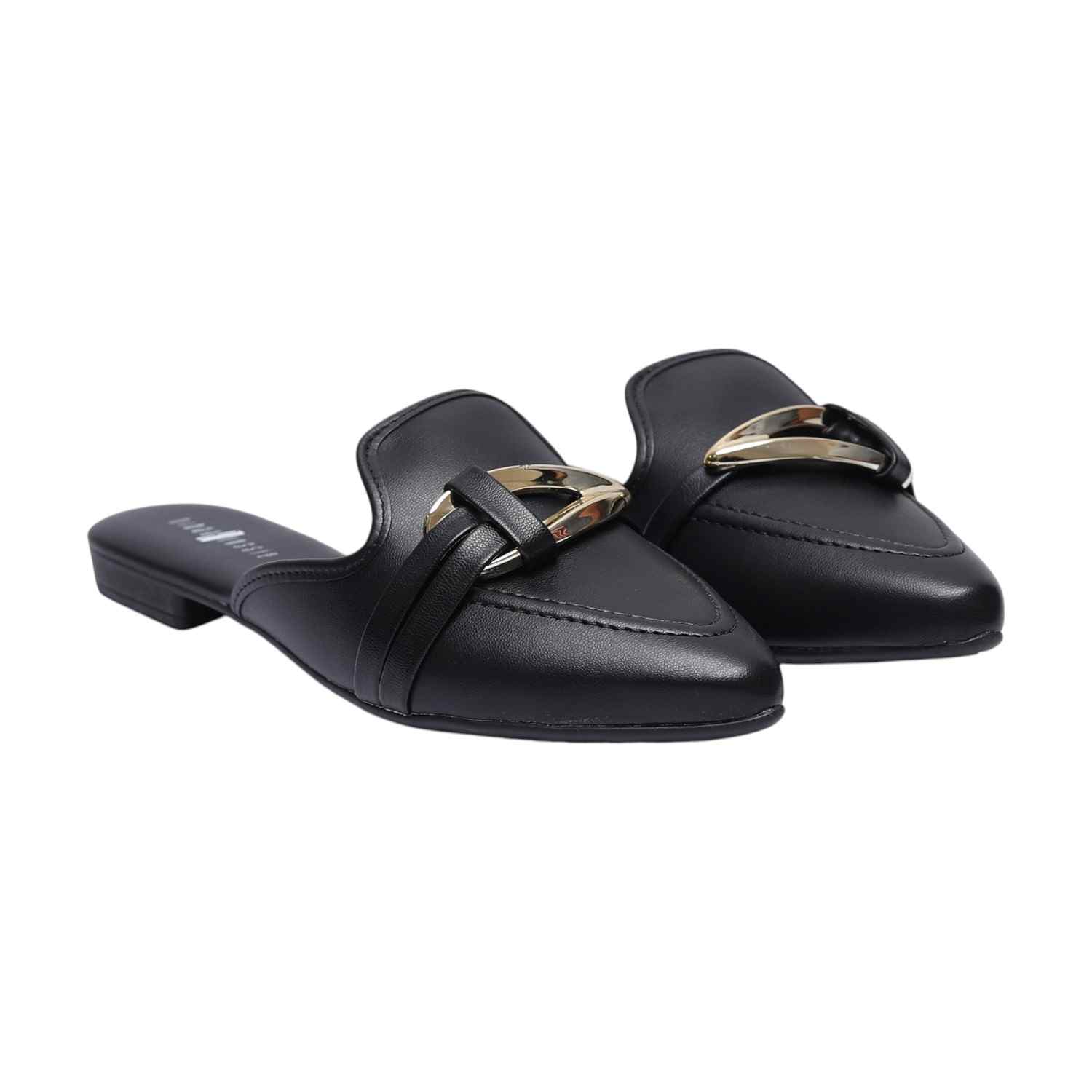 Black Mules with Metal Detailing for Women