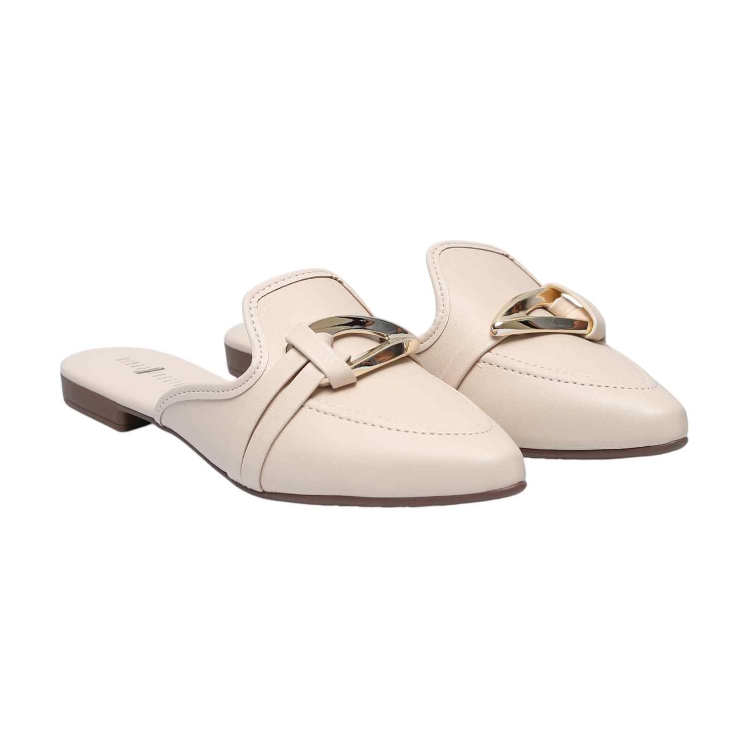 Cream Colour Mules with Metal Detailing for Women