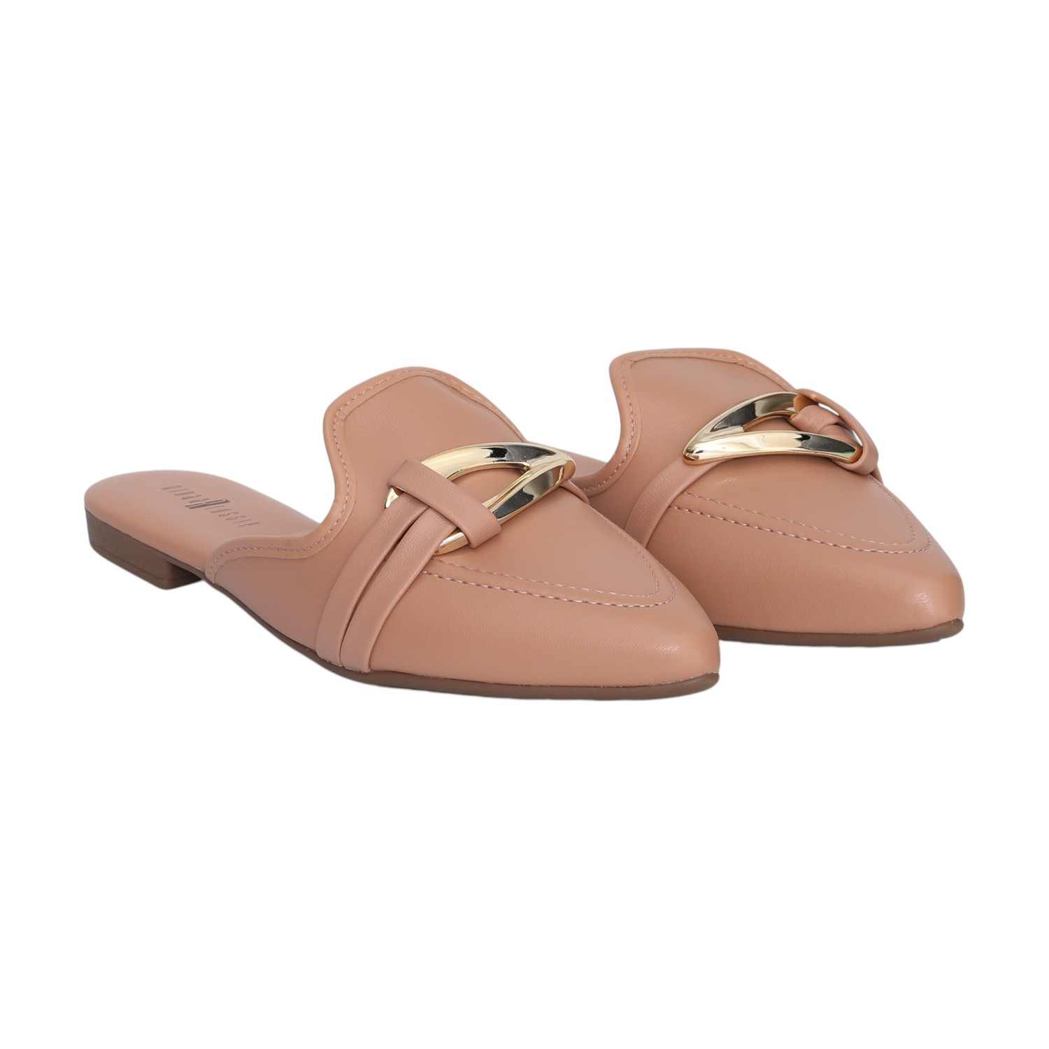 Tan Coloured Mules with Metal Detailing for Women