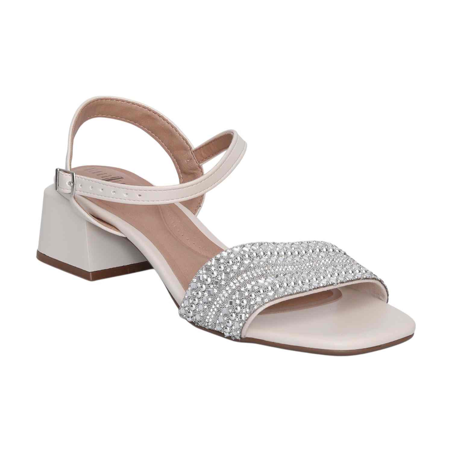 Off White Heeled Sandals with Design for Women