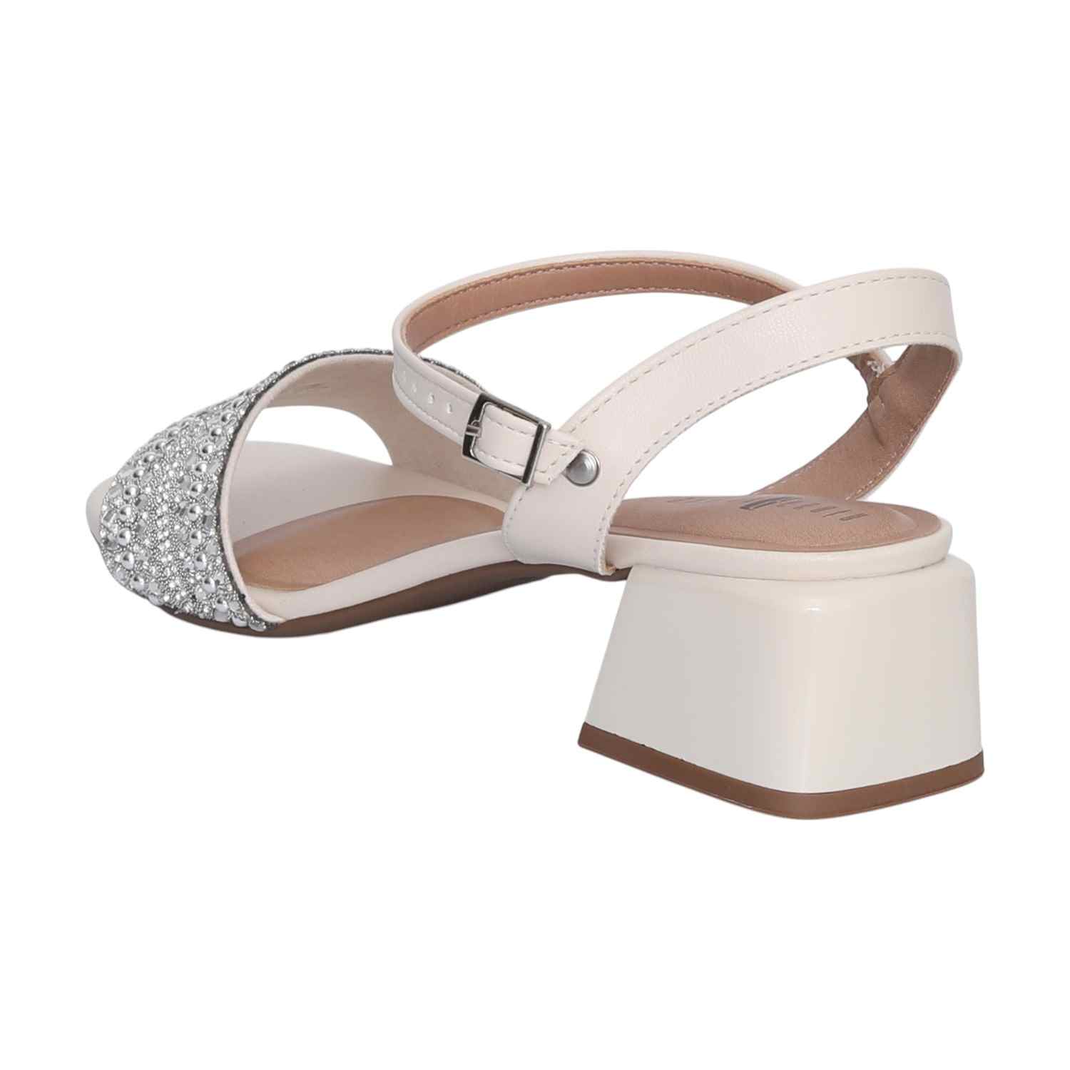 Off White Heeled Sandals with Design for Women