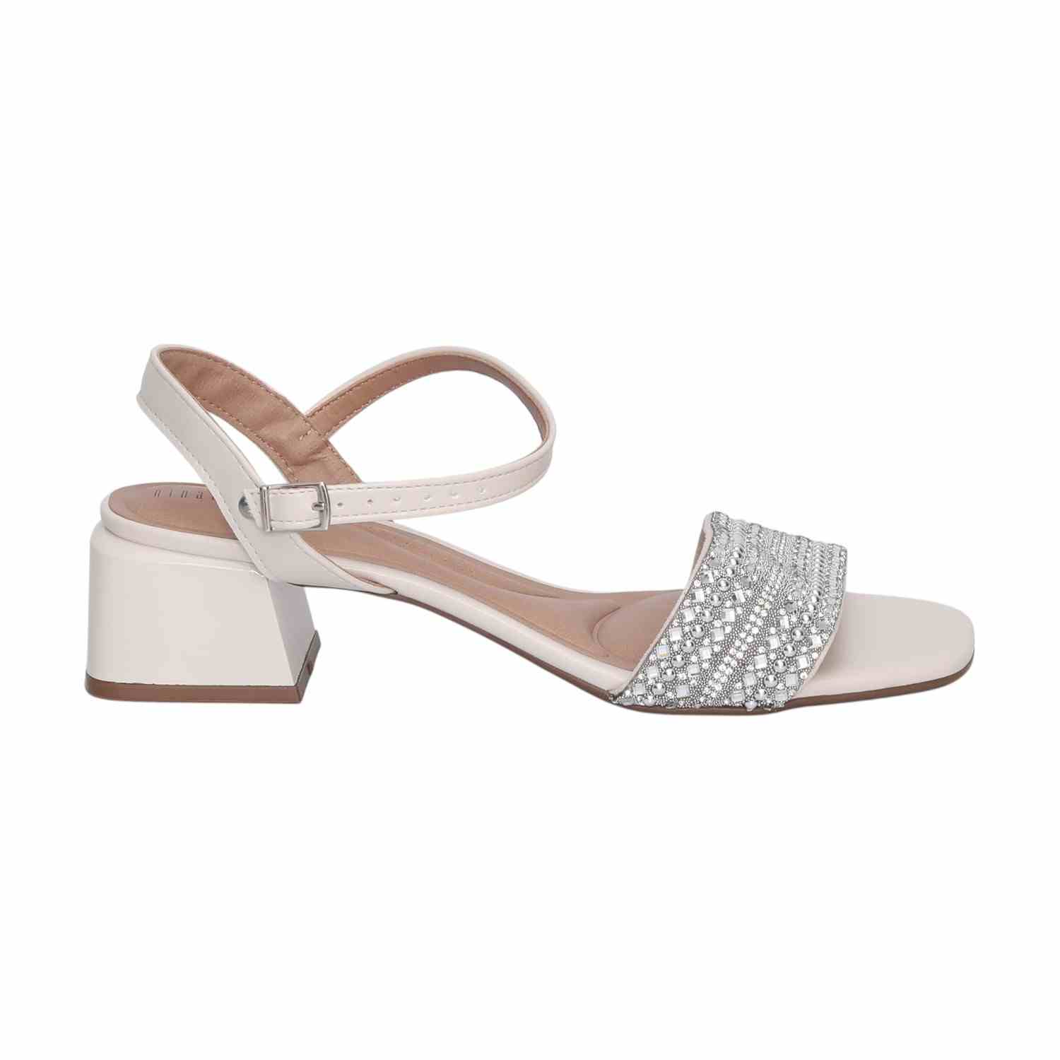 Off White Heeled Sandals with Design for Women