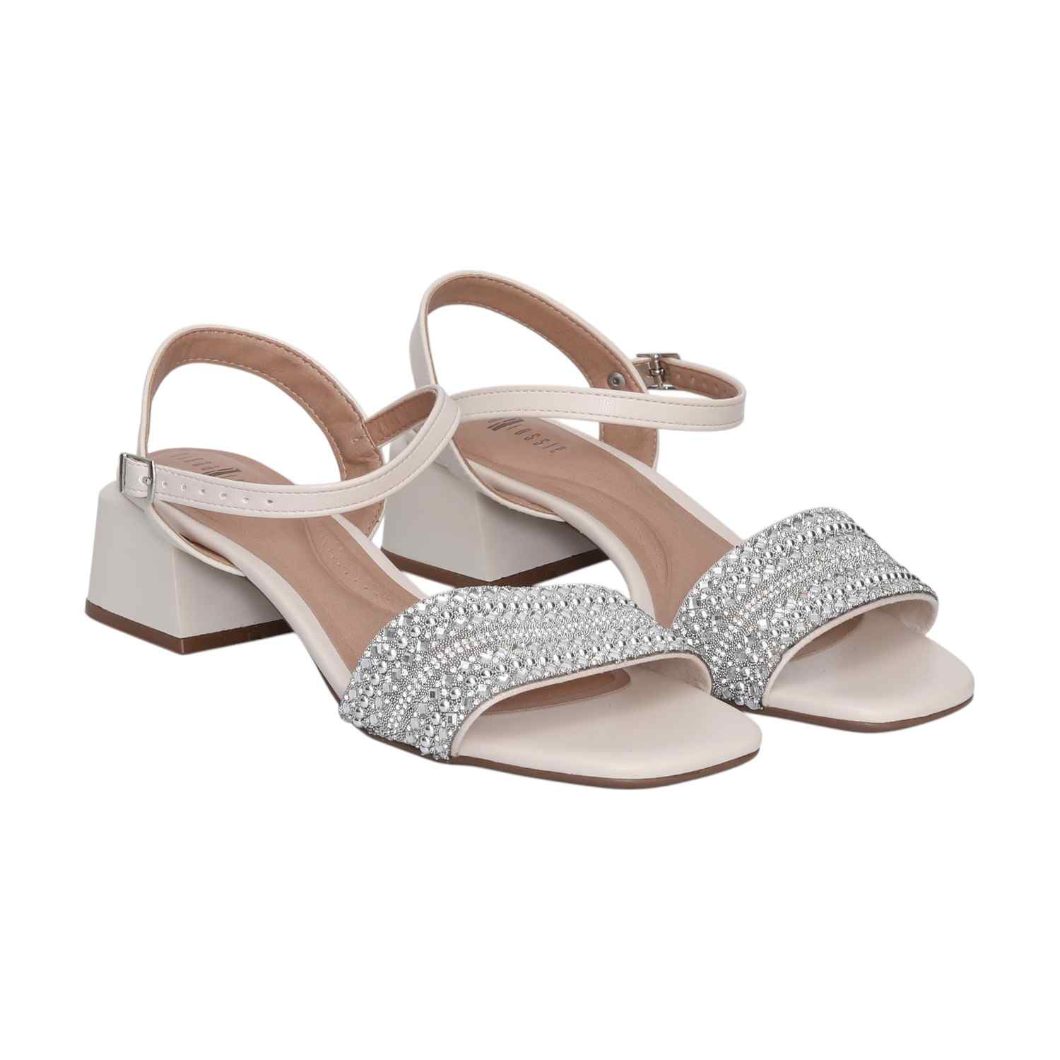 Off White Heeled Sandals with Design for Women