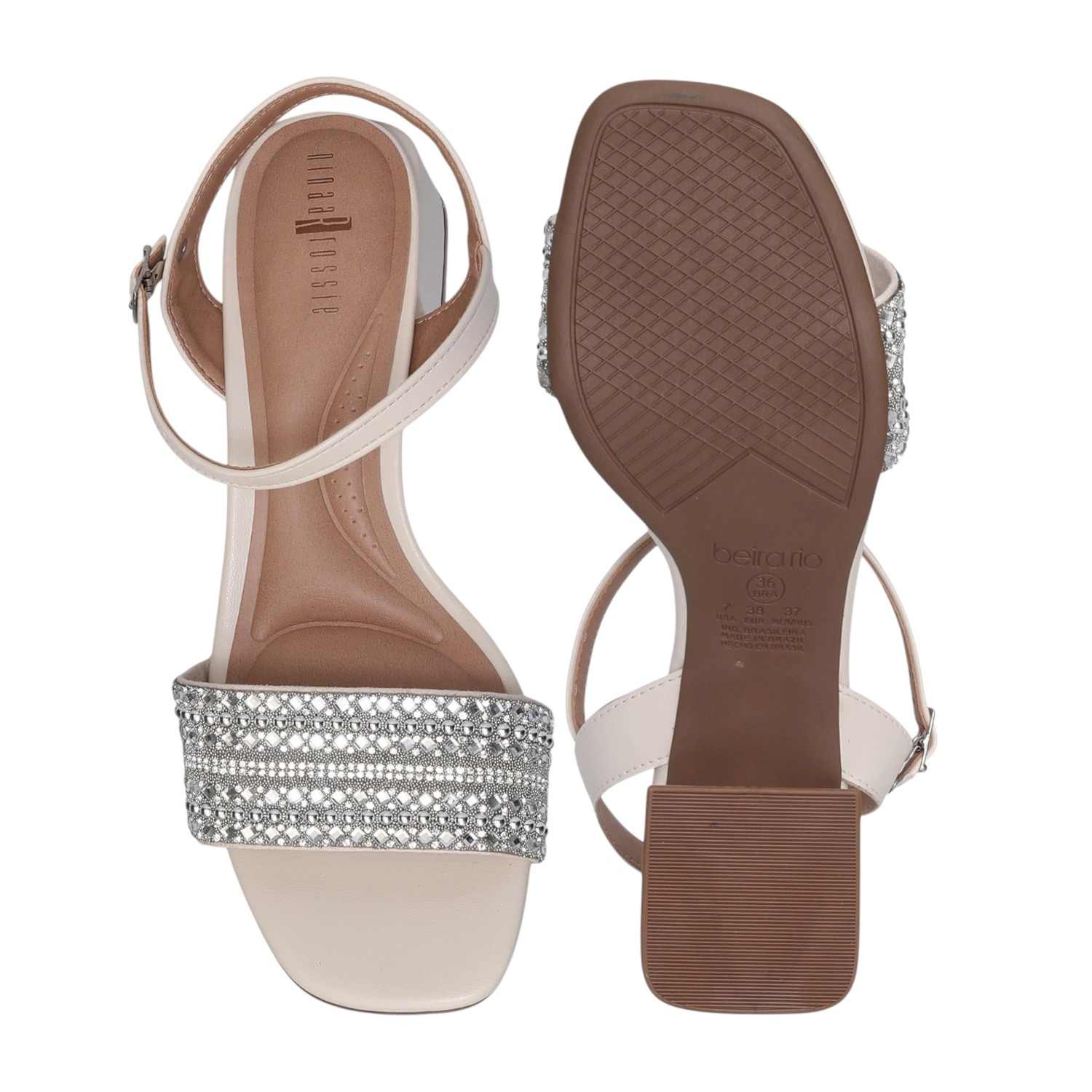Off White Heeled Sandals with Design for Women