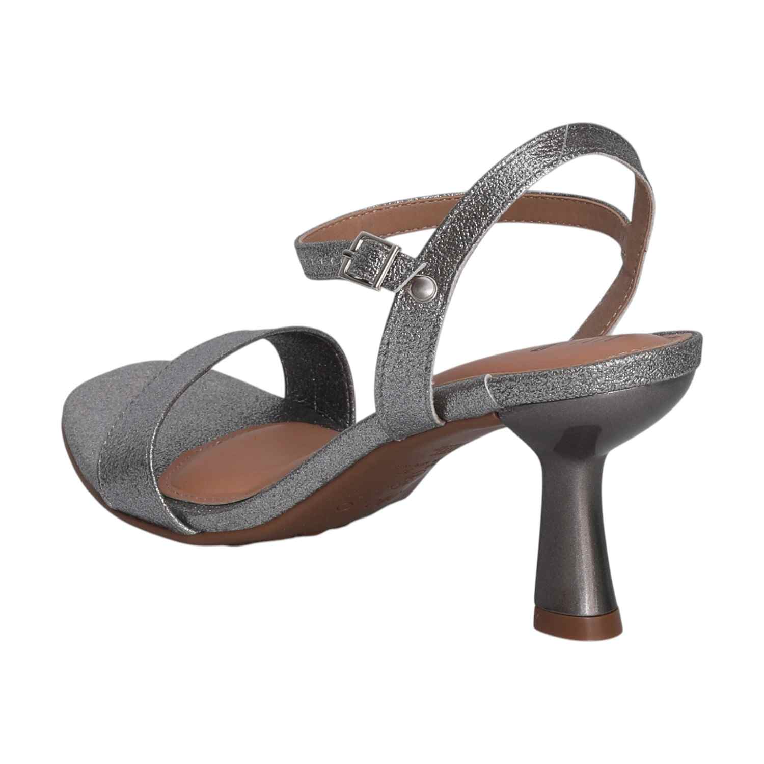 Women Metallic Silver Ankle Strap Heels