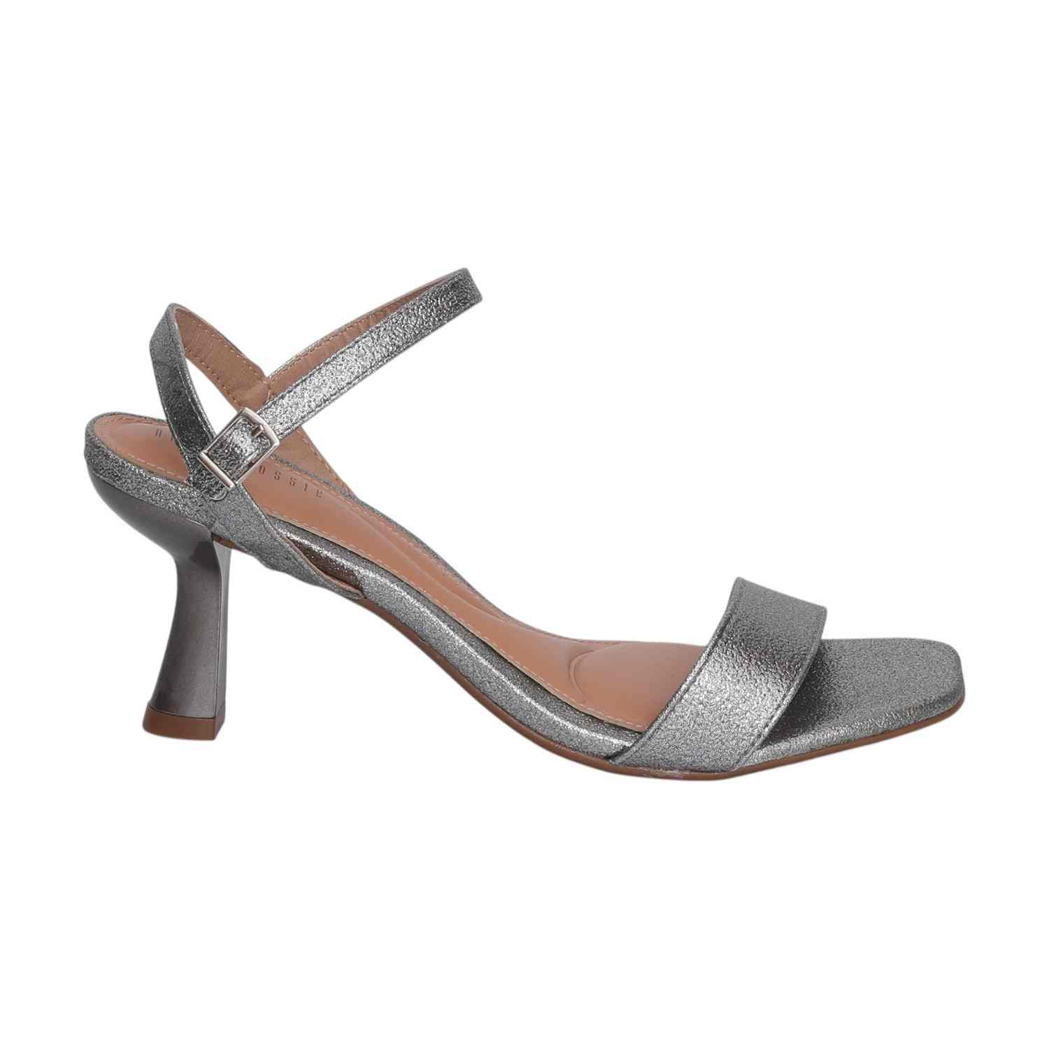 Women Metallic Silver Ankle Strap Heels