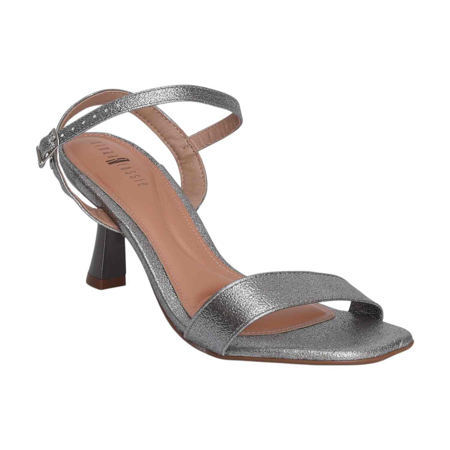 Women Metallic Silver Ankle Strap Heels