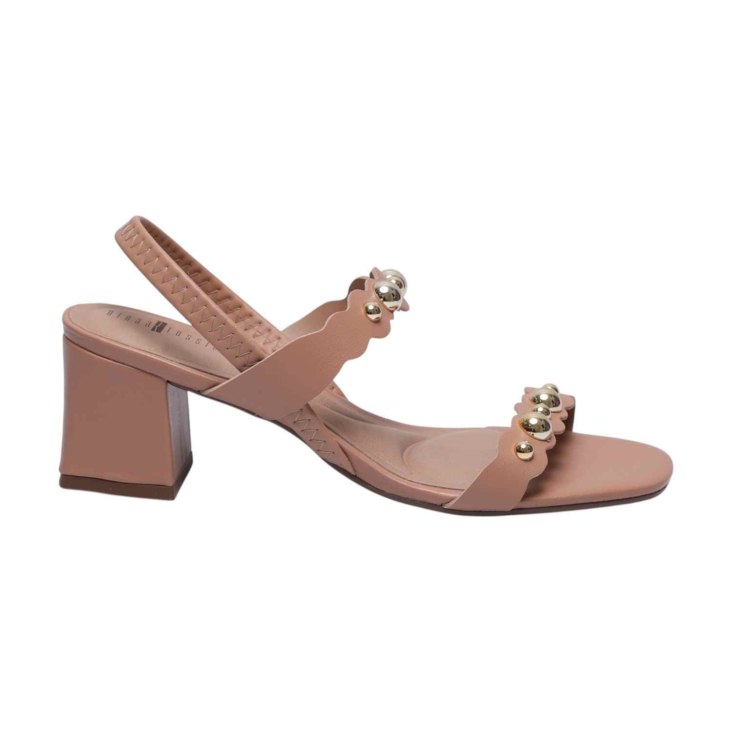 Golden Studded Tan Block Heels for Women