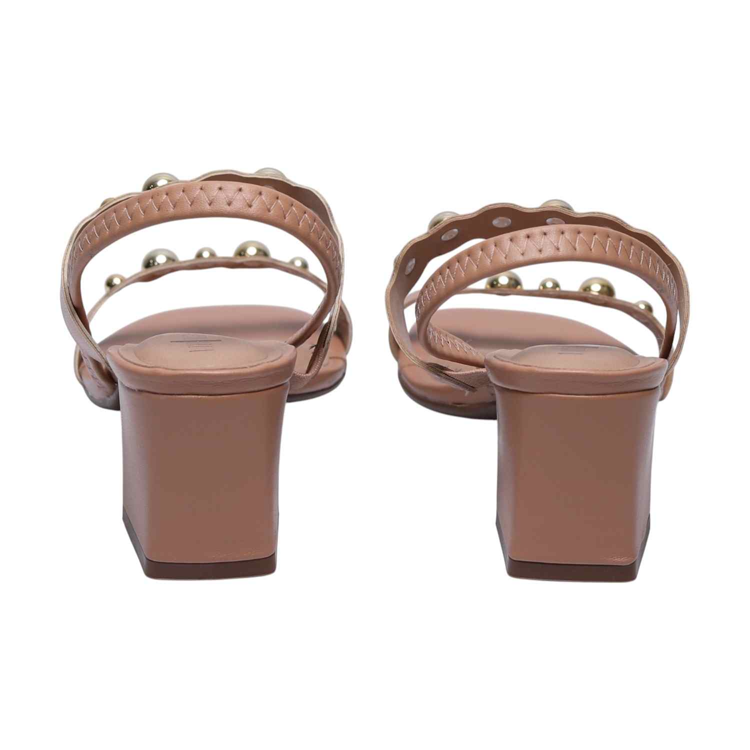 Golden Studded Tan Block Heels for Women