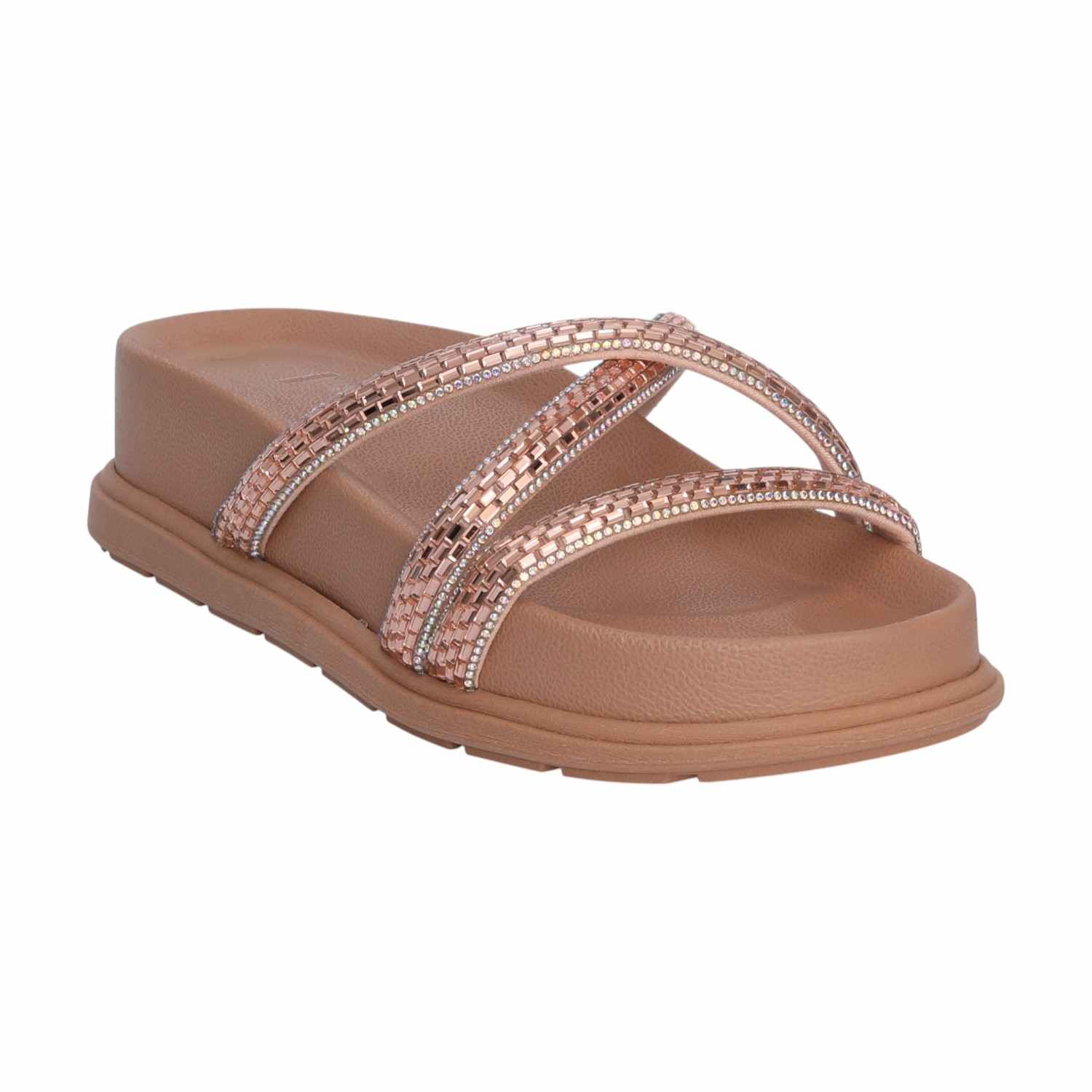 Women Rose Gold Sparkle Band Slides
