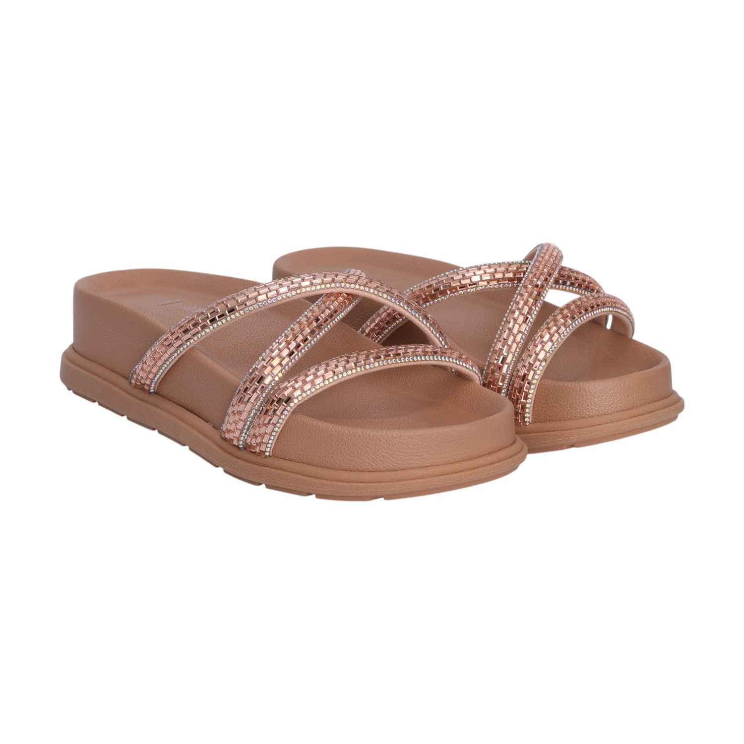 Women Rose Gold Sparkle Band Slides