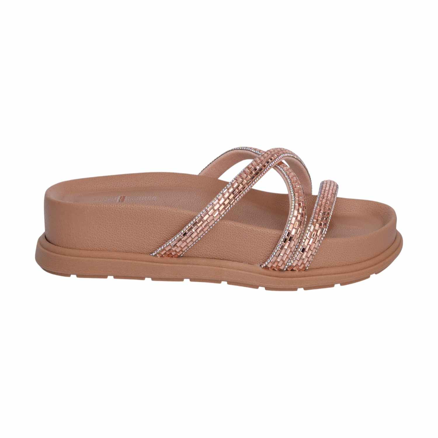 Women Rose Gold Sparkle Band Slides