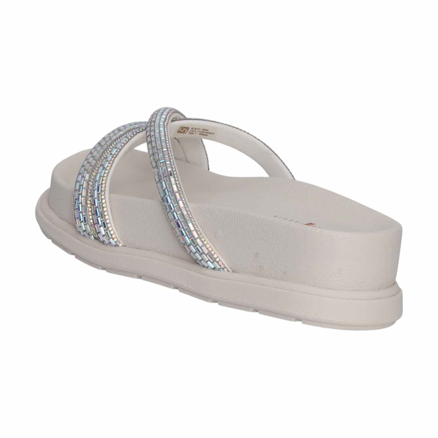 Women White Sparkle Band Slides