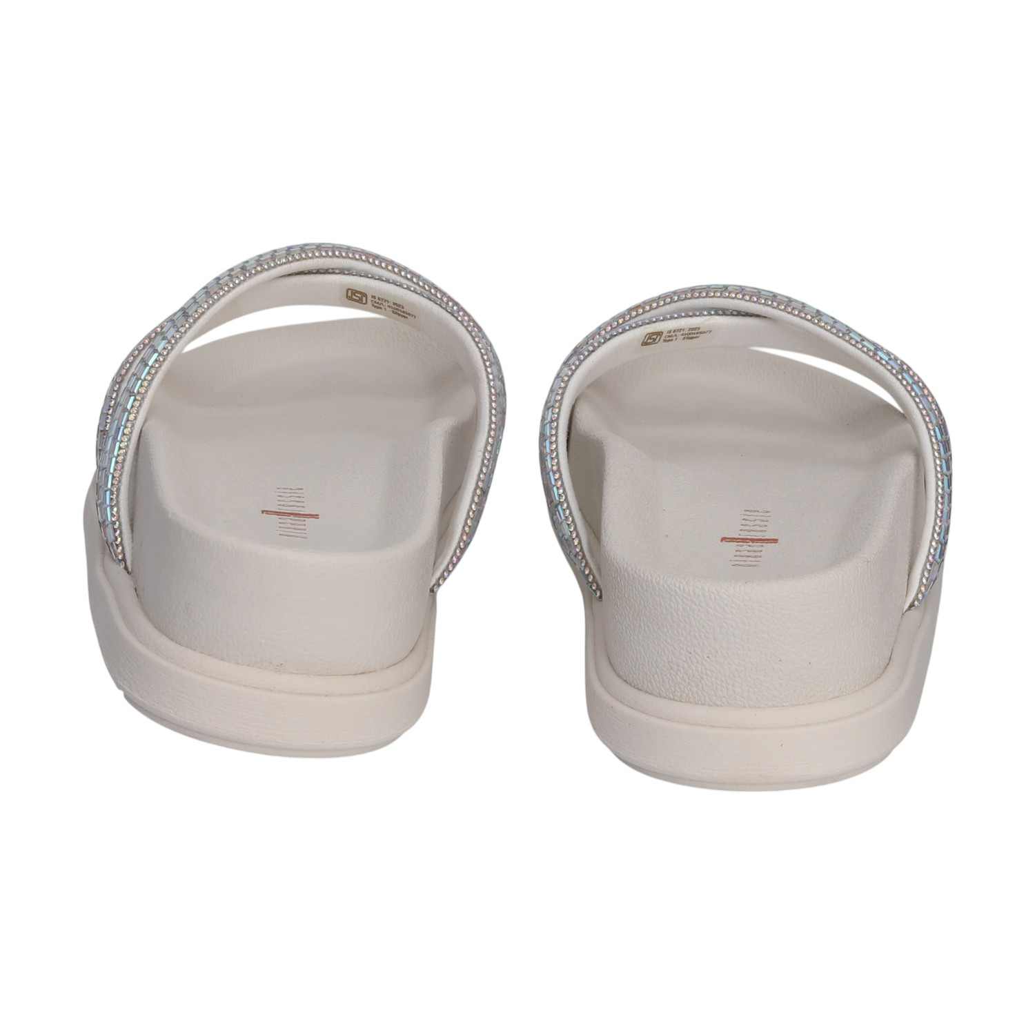Women White Sparkle Band Slides