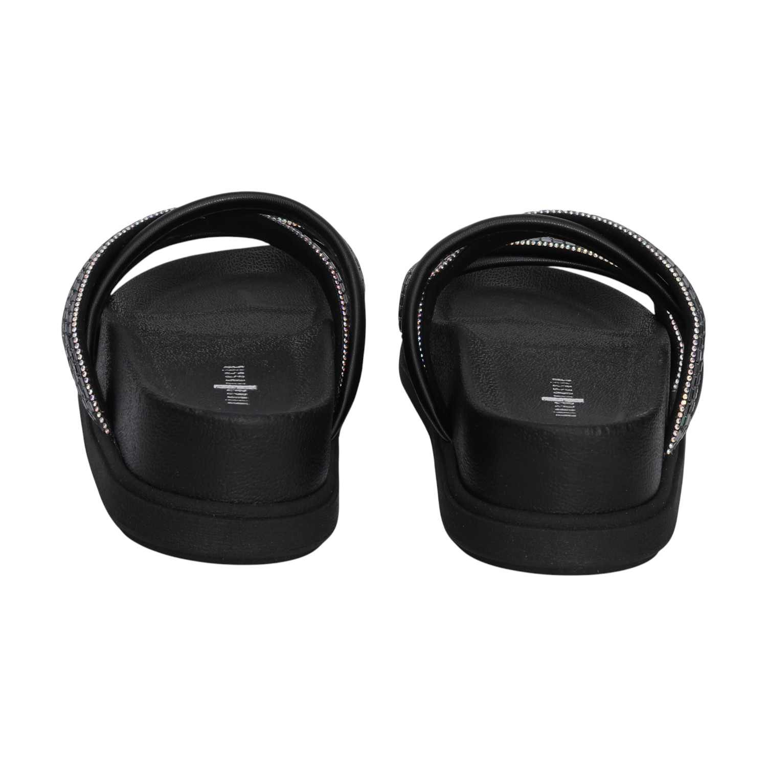 Women Black Slides with Stone Detailing