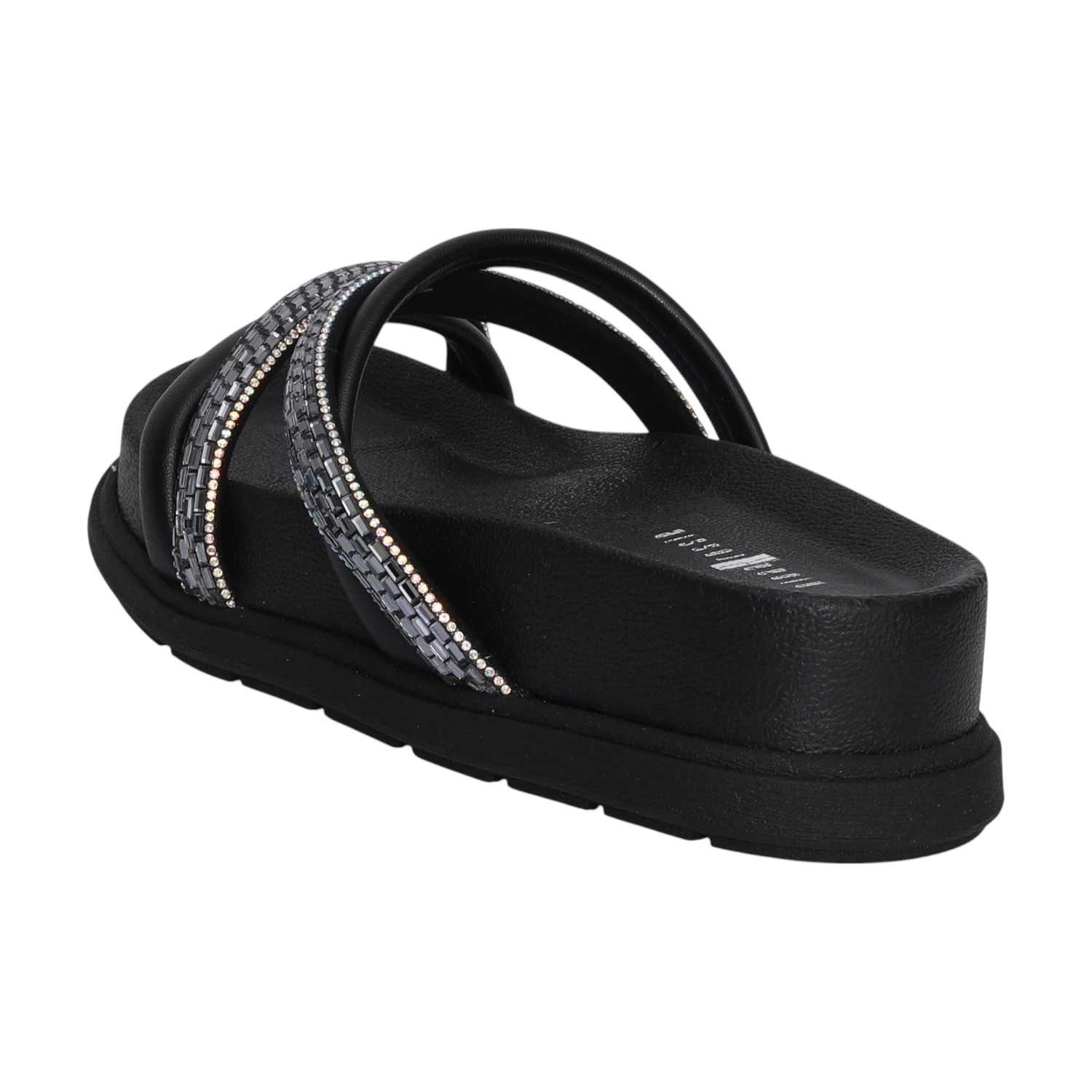 Women Black Slides with Stone Detailing
