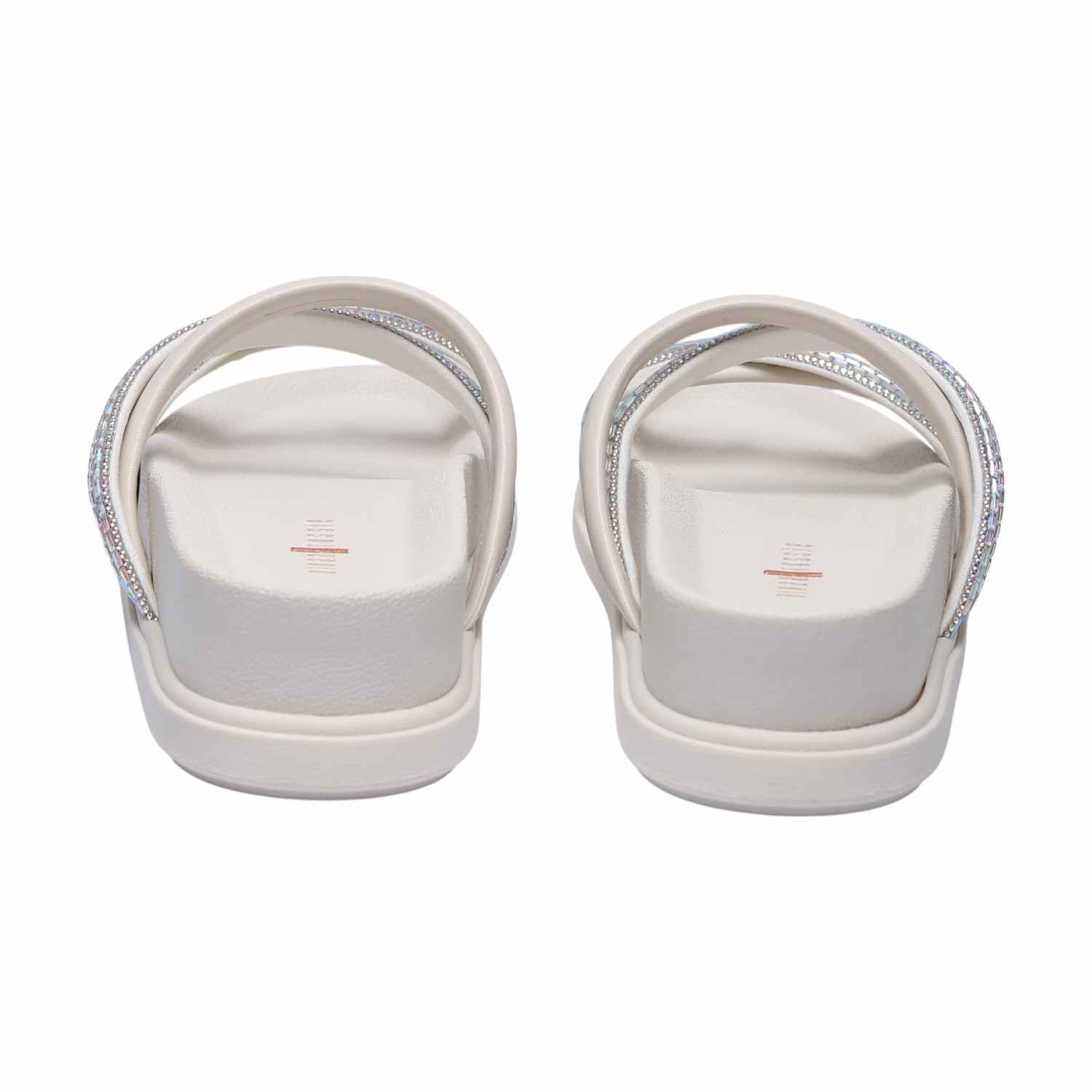 Women White Color Slides with Stone Detailing