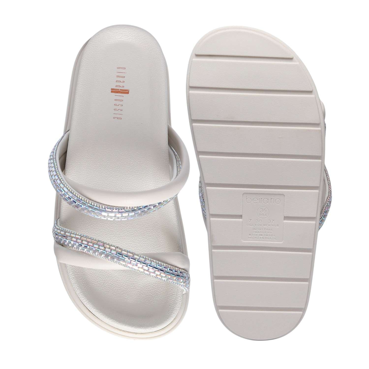 Women White Color Slides with Stone Detailing