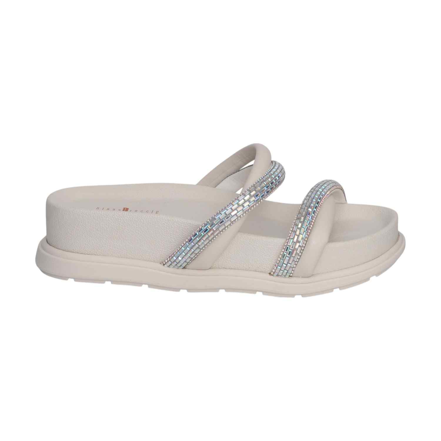 Women White Color Slides with Stone Detailing
