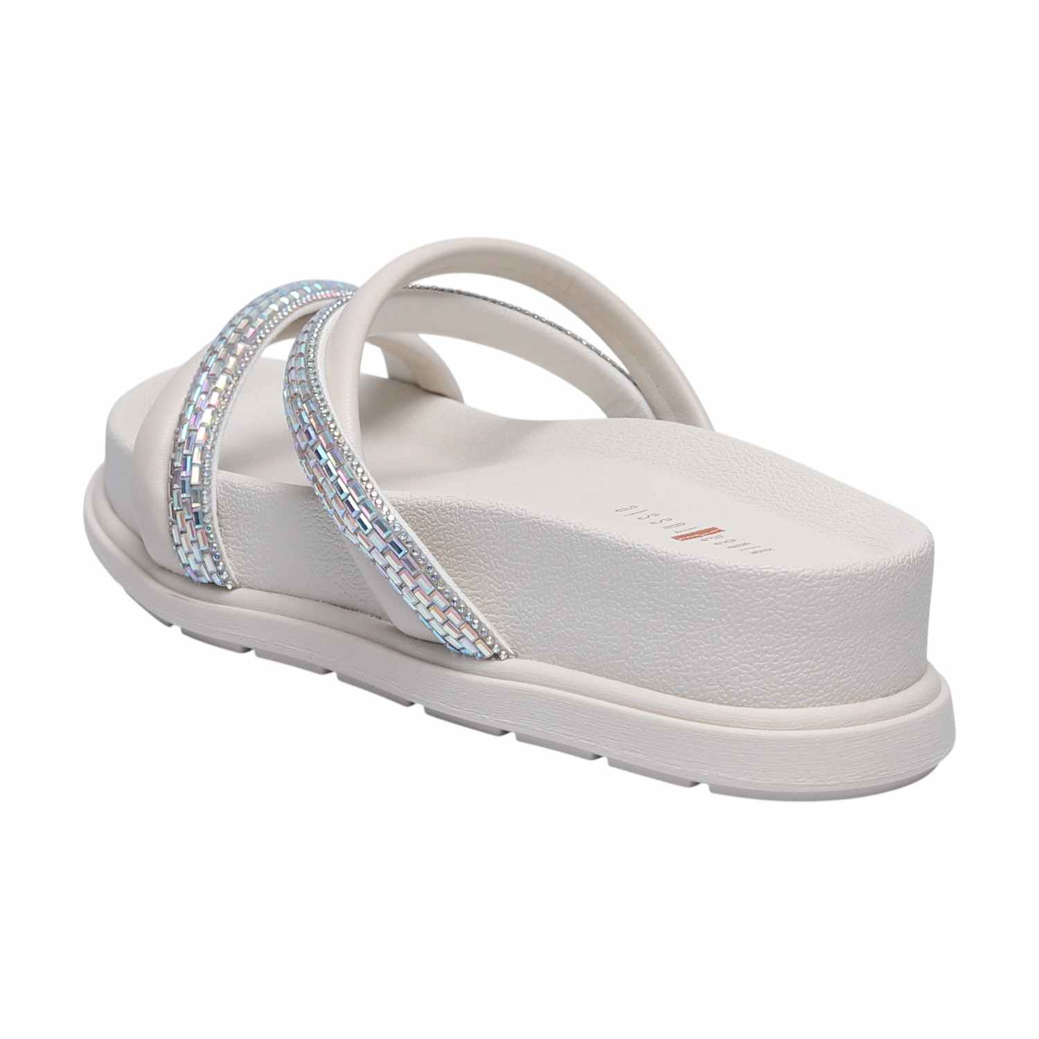 Women White Color Slides with Stone Detailing