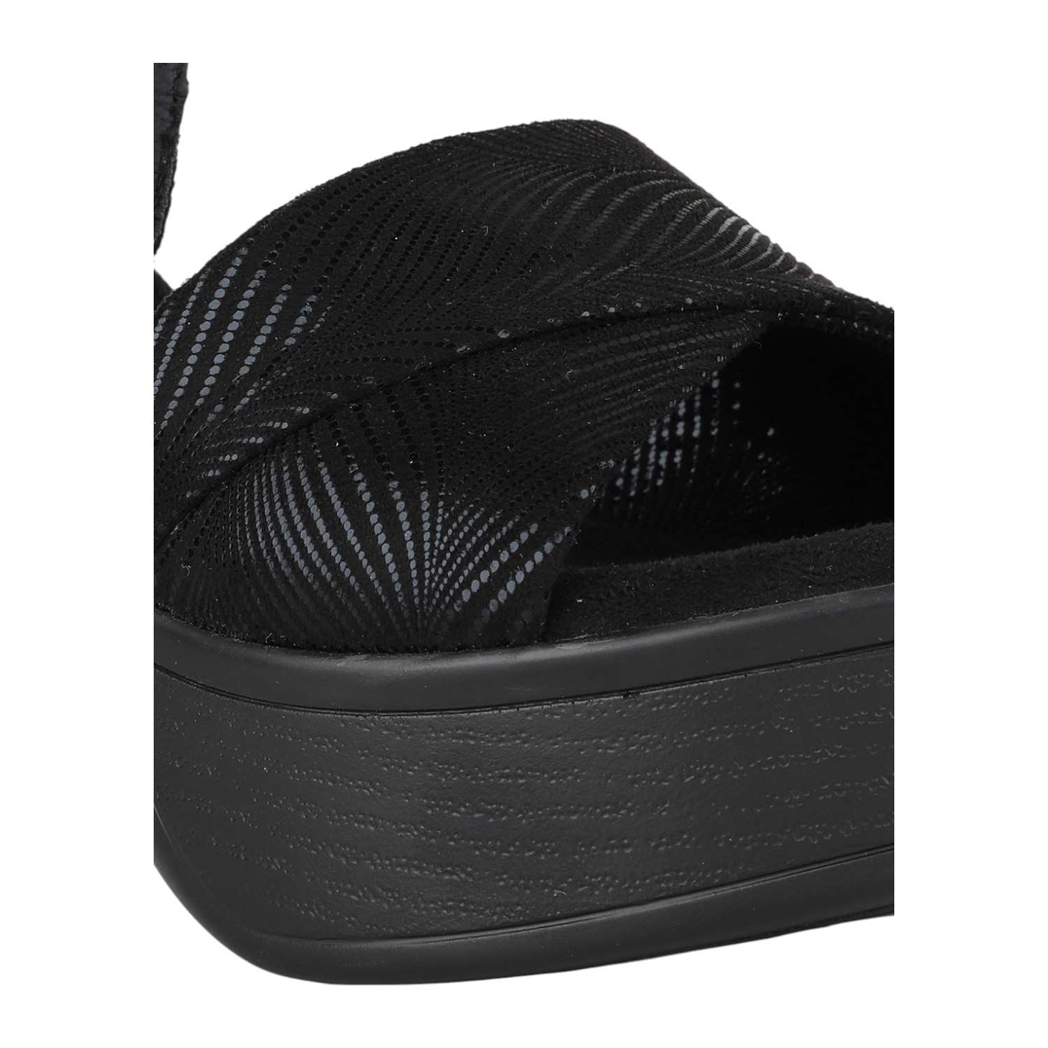 Women Black Embossed Platform Block Heel Sandals