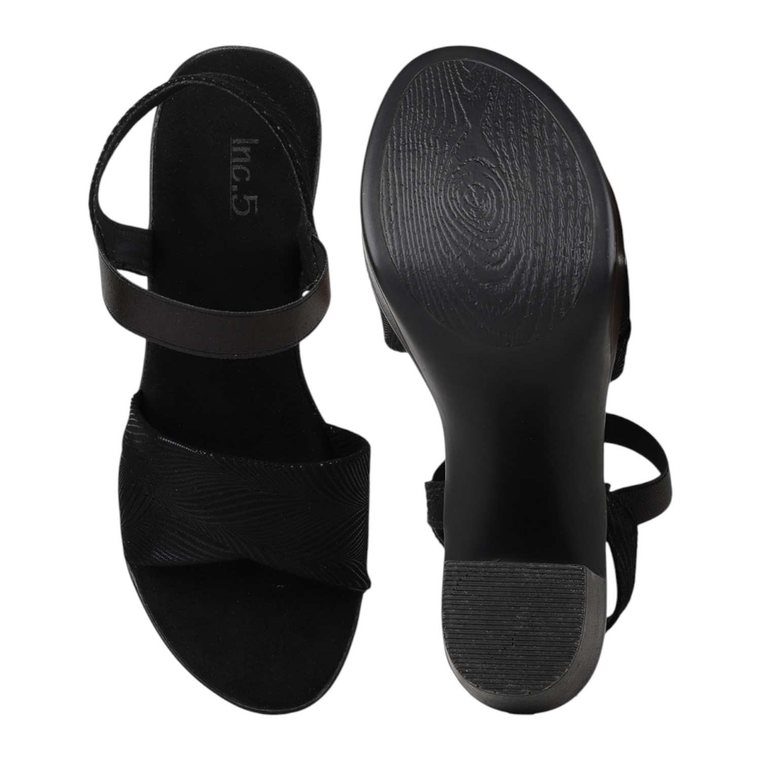Women Black Embossed Platform Block Heel Sandals
